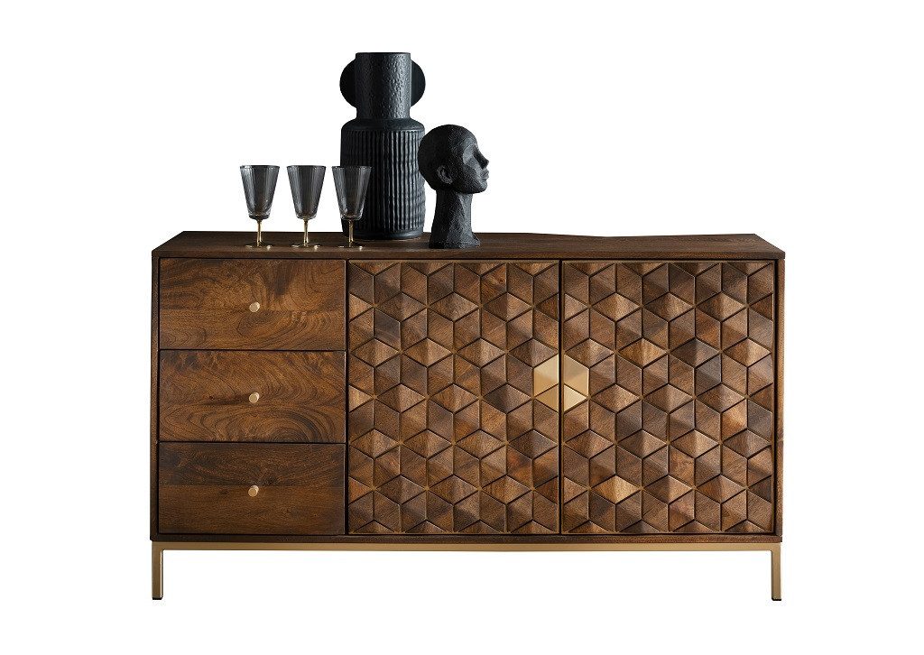 Main Möbel Sideboard Sideboard 140x77cm "Assuan" Mango & Metall goldfarbig