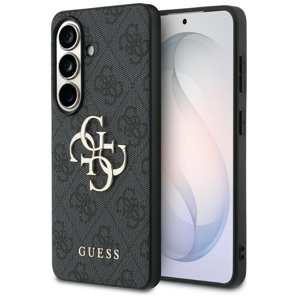 Guess Handyhülle Hülle Galaxy S26 Kunstleder grau goldfarbenes 4G Big Logo Metall 6,3 Zoll, Kantenschutz