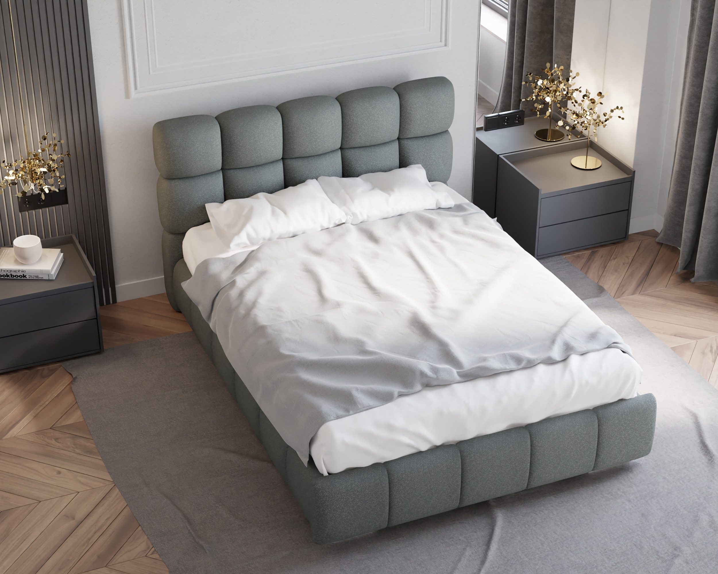 Homesy Polsterbett BLISS Luxus-Bett mit Lattenrost Wahl federkernmatraze, kokosmatratze, (Stabile Rahmenkonstruktion Metallrahmen), Ein Luxusbett in jeder Größe – Bild 3 von 5