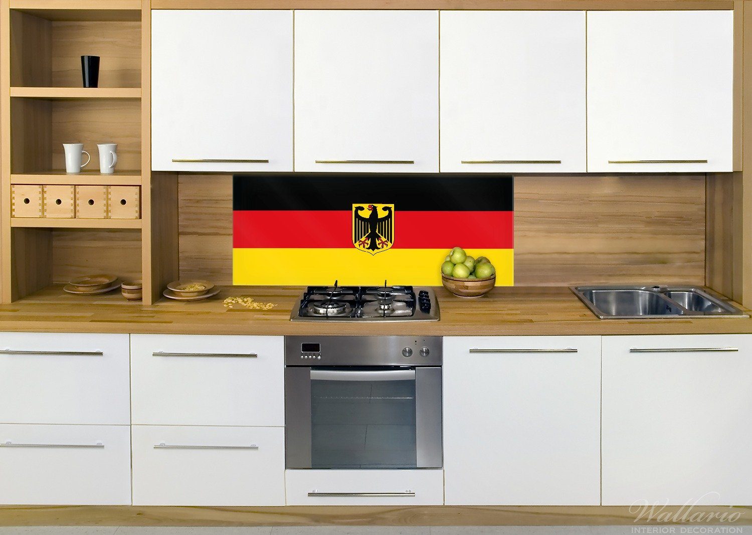 Wallario Küchenrückwand Deutsche Flagge mit (1-tlg) Wappen