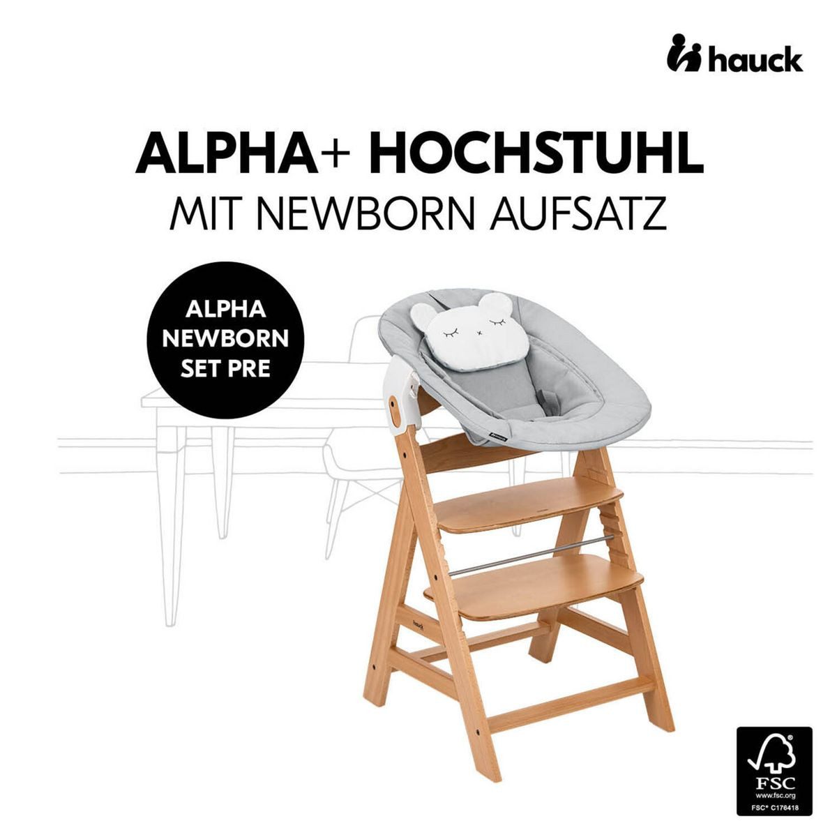 Hauck Tischsitz Alpha Plus Nature Grey Newborn Set - Pastell Bear, Holz Bab günstig online kaufen