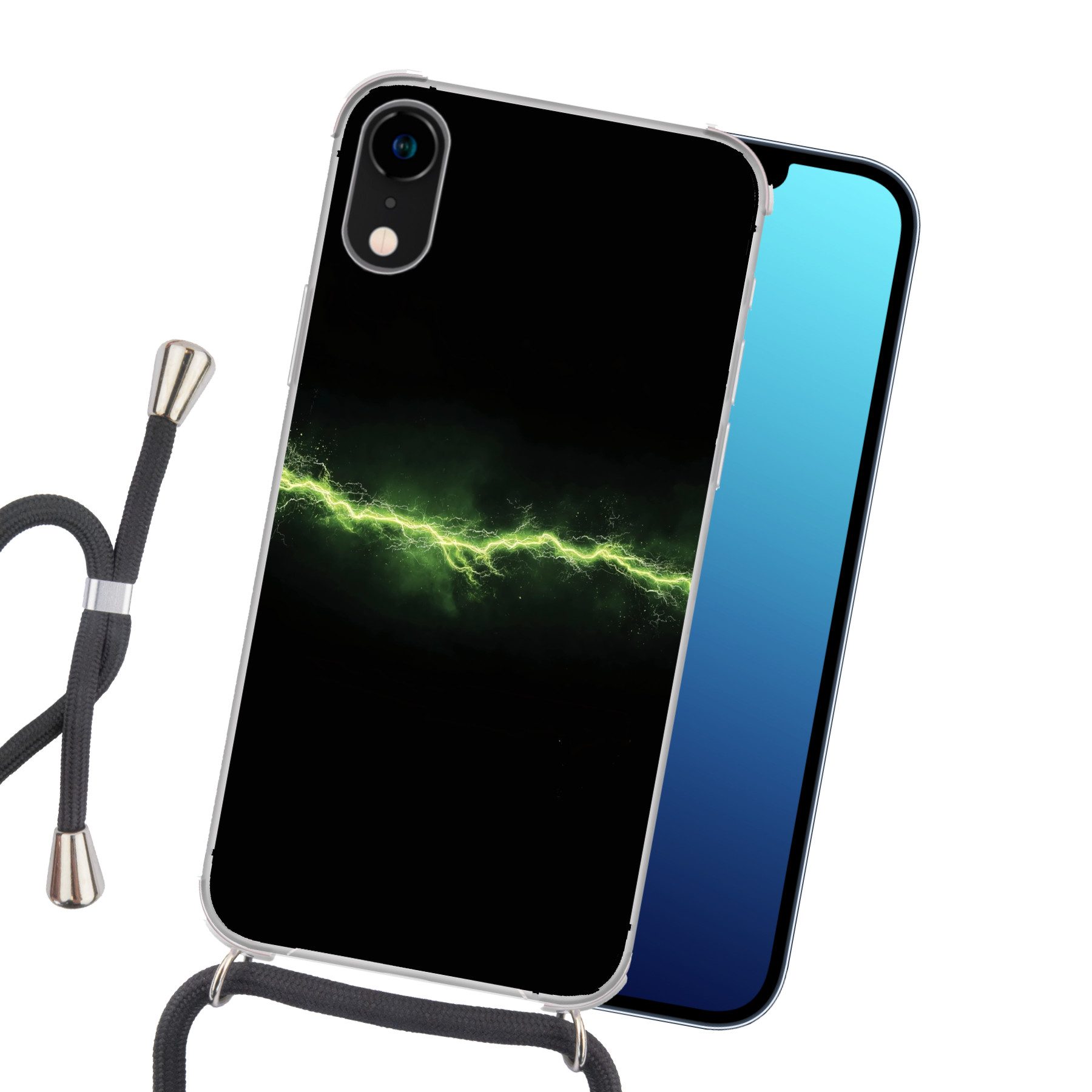 MuchoWow Handyhülle für Apple iPhone XR Spiele - Elektrizität - Leitung - Funken - Grün, Tragbare Handyhüllen mit Kette zum umhängen, Handykette Handyband