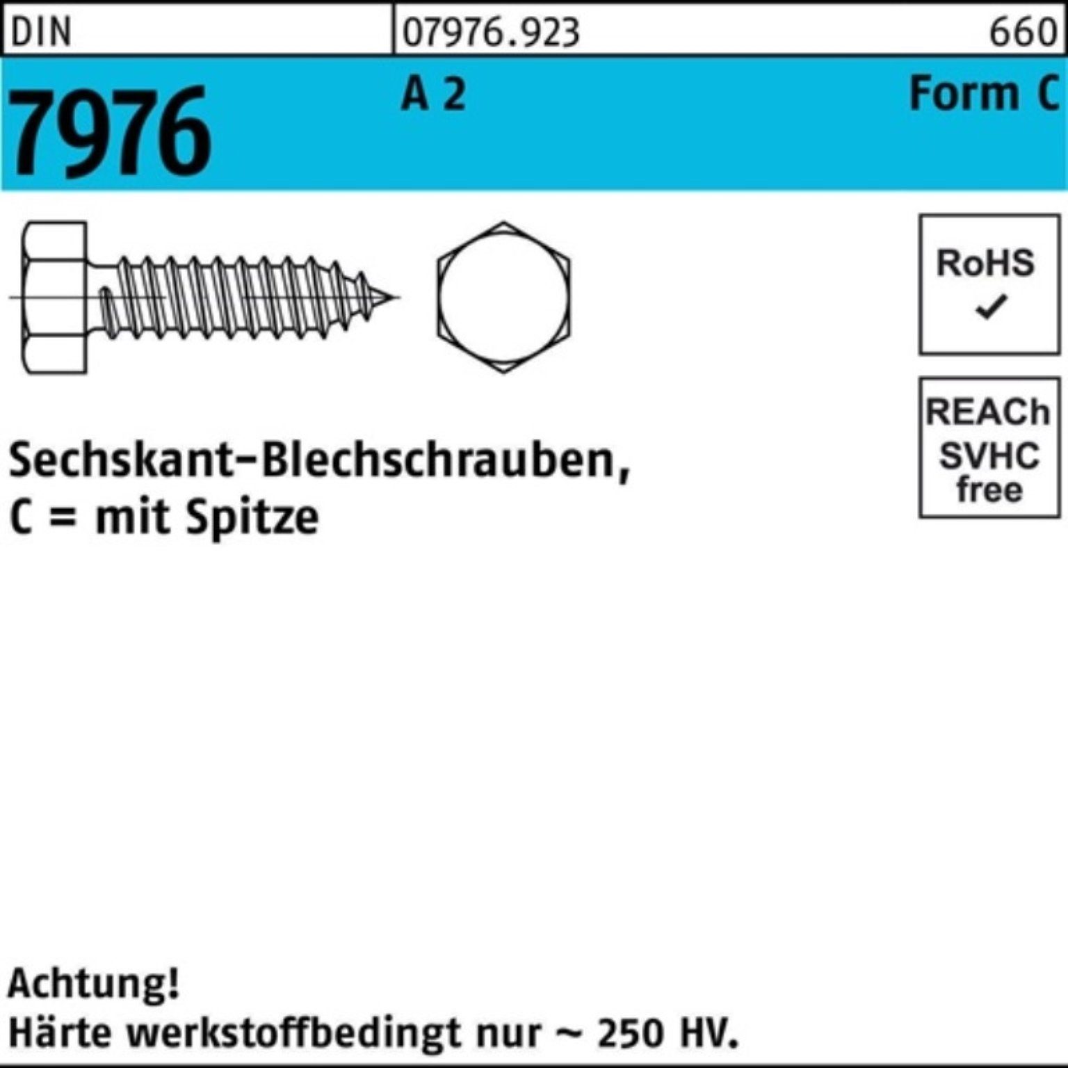 Reyher Blechschraube 500er Pack Blechschraube DIN 7976 Sechskant/Spitze C 5,5x 13 A 2 500 S