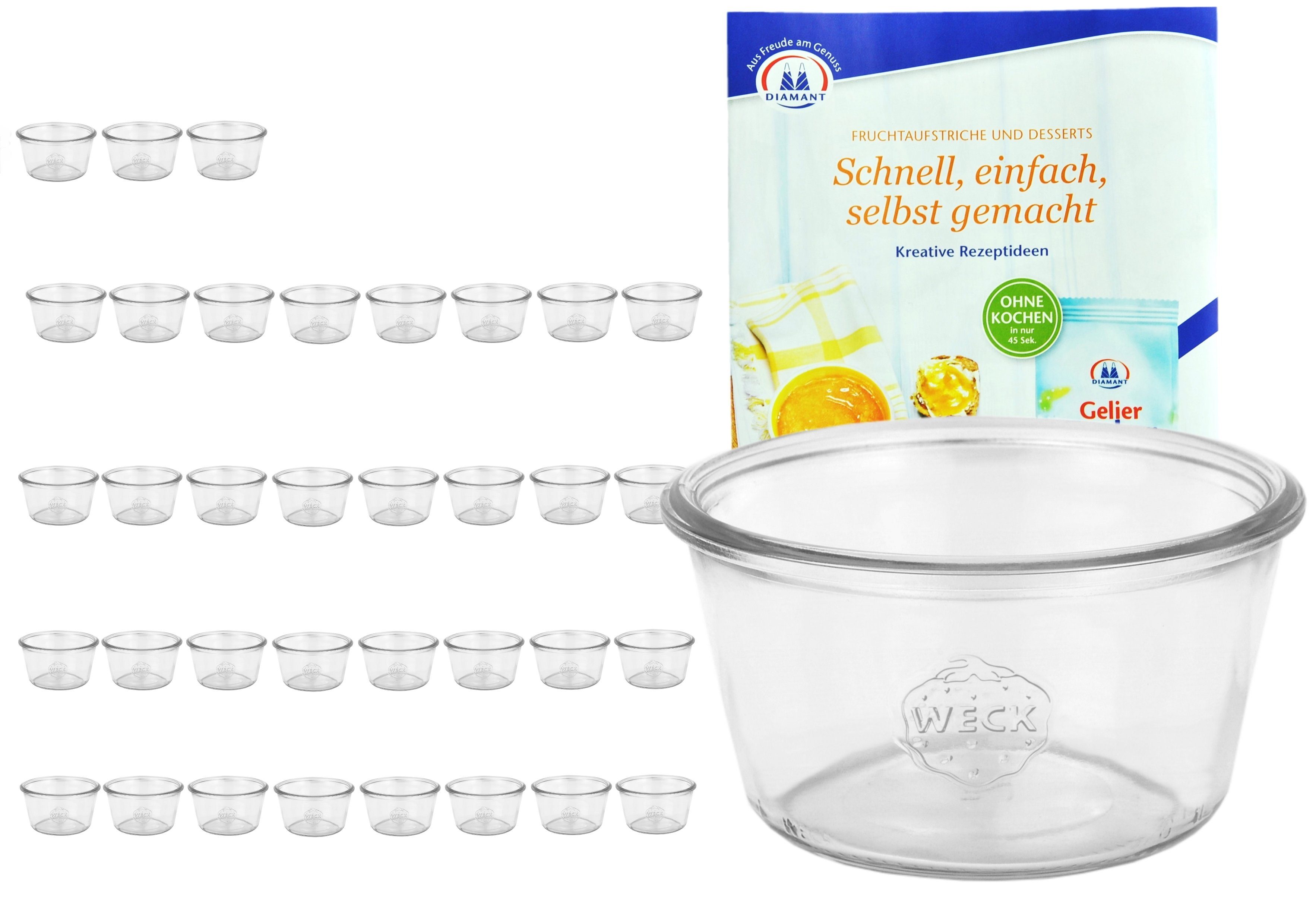 MamboCat Einmachglas 36er Set Weck Sturzgläser 290ml nieder, 1/5L Gläser inkl. Rezeptheft, Glas