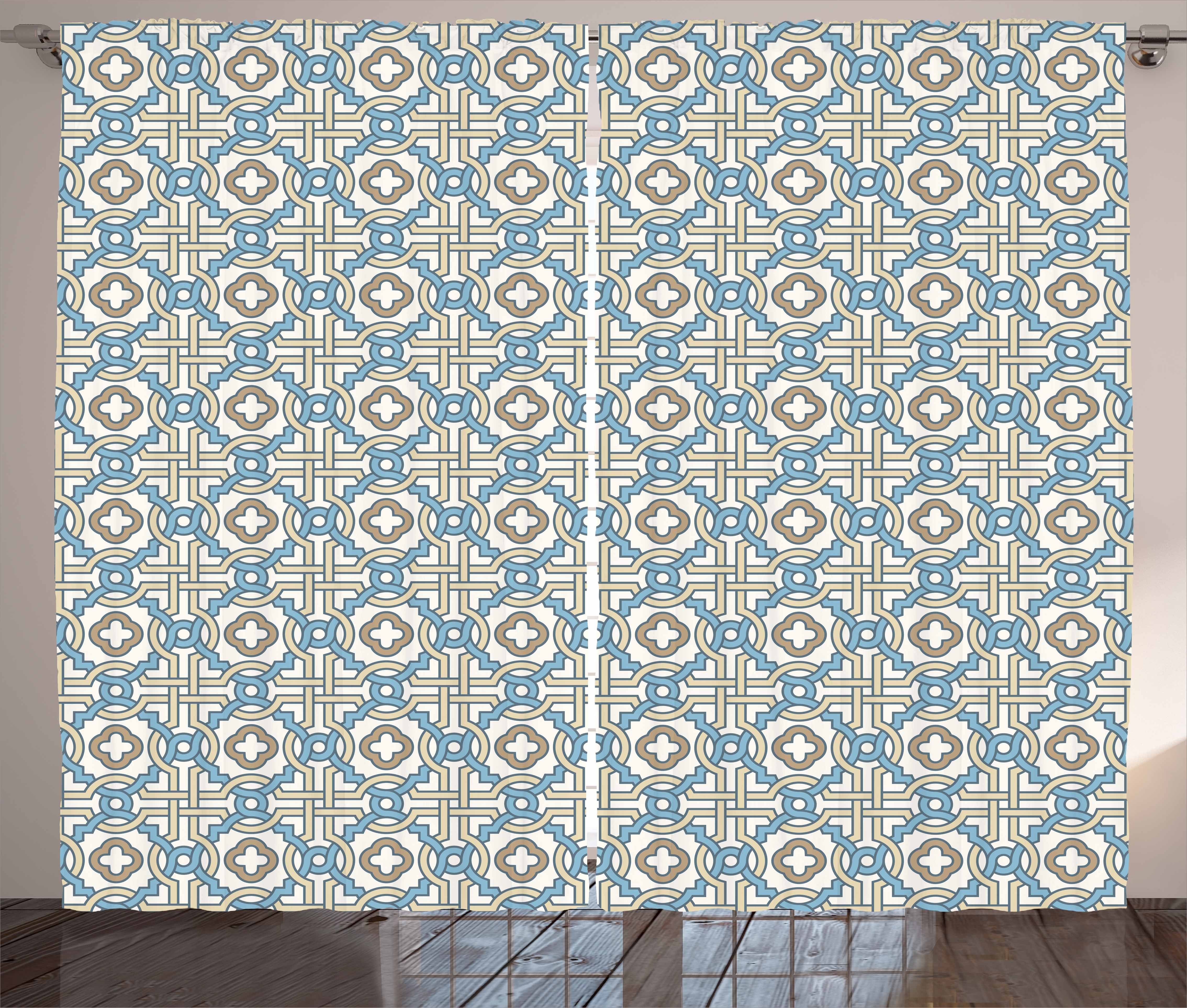 Gardine Schlafzimmer Kräuselband Vorhang mit Schlaufen und Haken, Abakuhaus, Quatrefoil Kreisstern Tile-Motiv