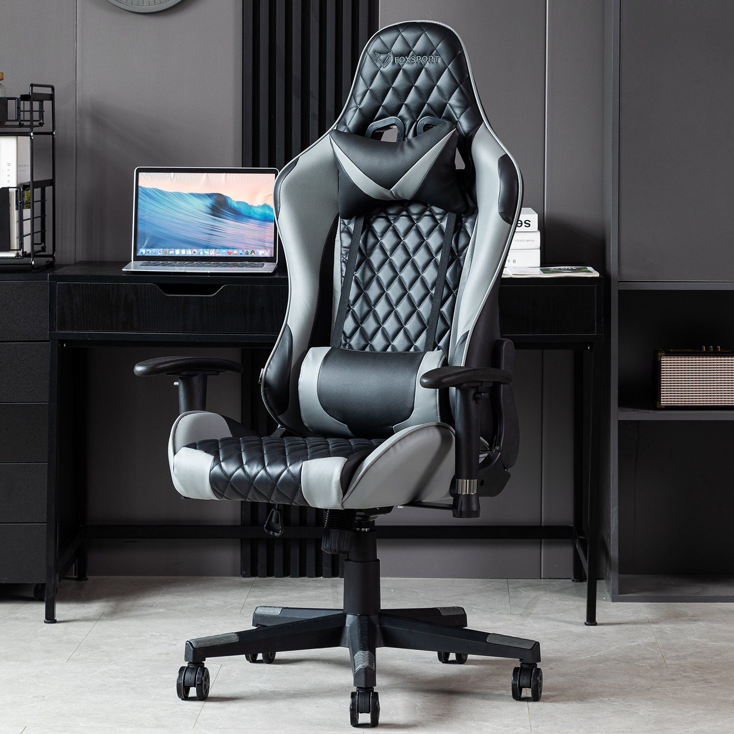 (Professioneller Rahmen Ergonomischer Stuhl Höhe Seven verstellbar, Gaming-Stuhl und Gaming Comfort Gamingstuhl), grau Ergonomischer Neigungswinkel