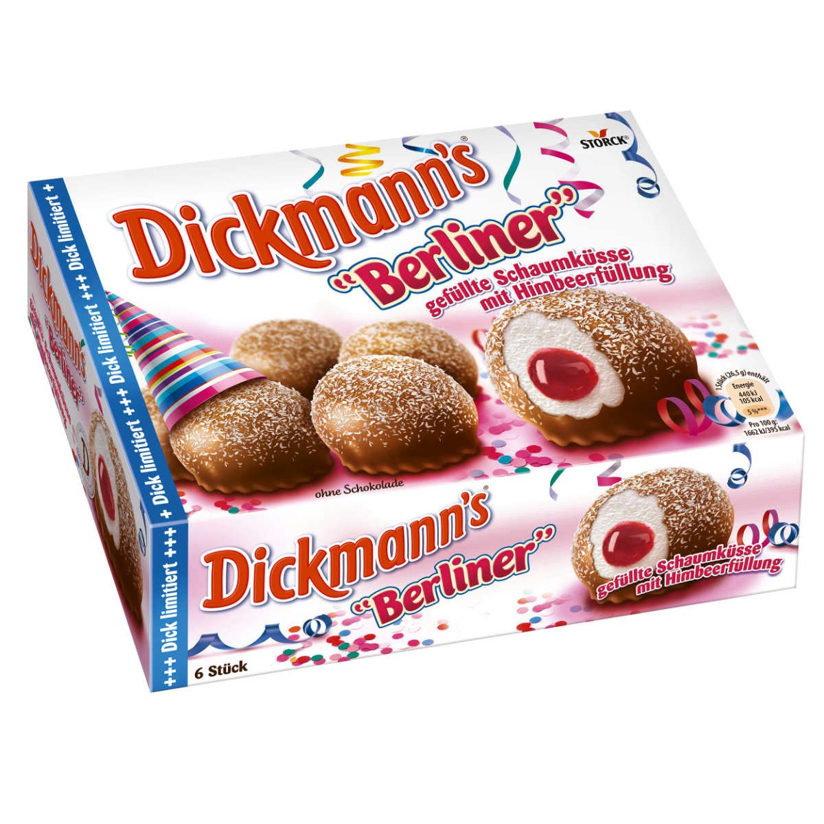 Super Dickmann's Süßigkeit, Dickmanns Berliner gefüllte Schaumküsse mit Himbeerfüllung 6er 159g