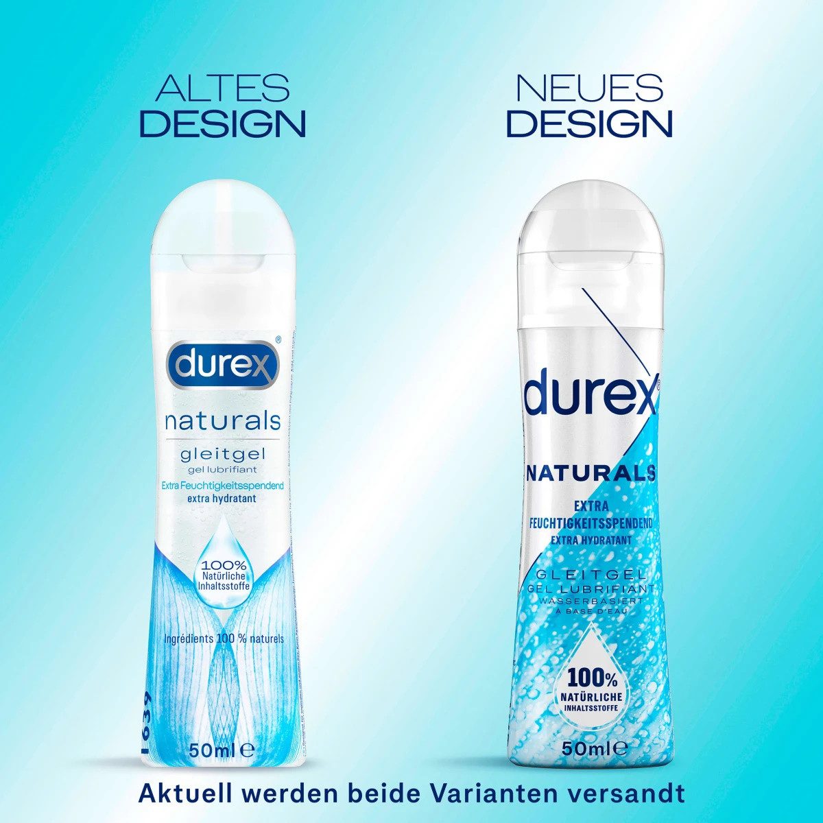 durex Gleitgel Naturals Extra Feuchtigkeitsspendend, 1-tlg., Dermatologisch getestet & pH-freundlich (50 ml)