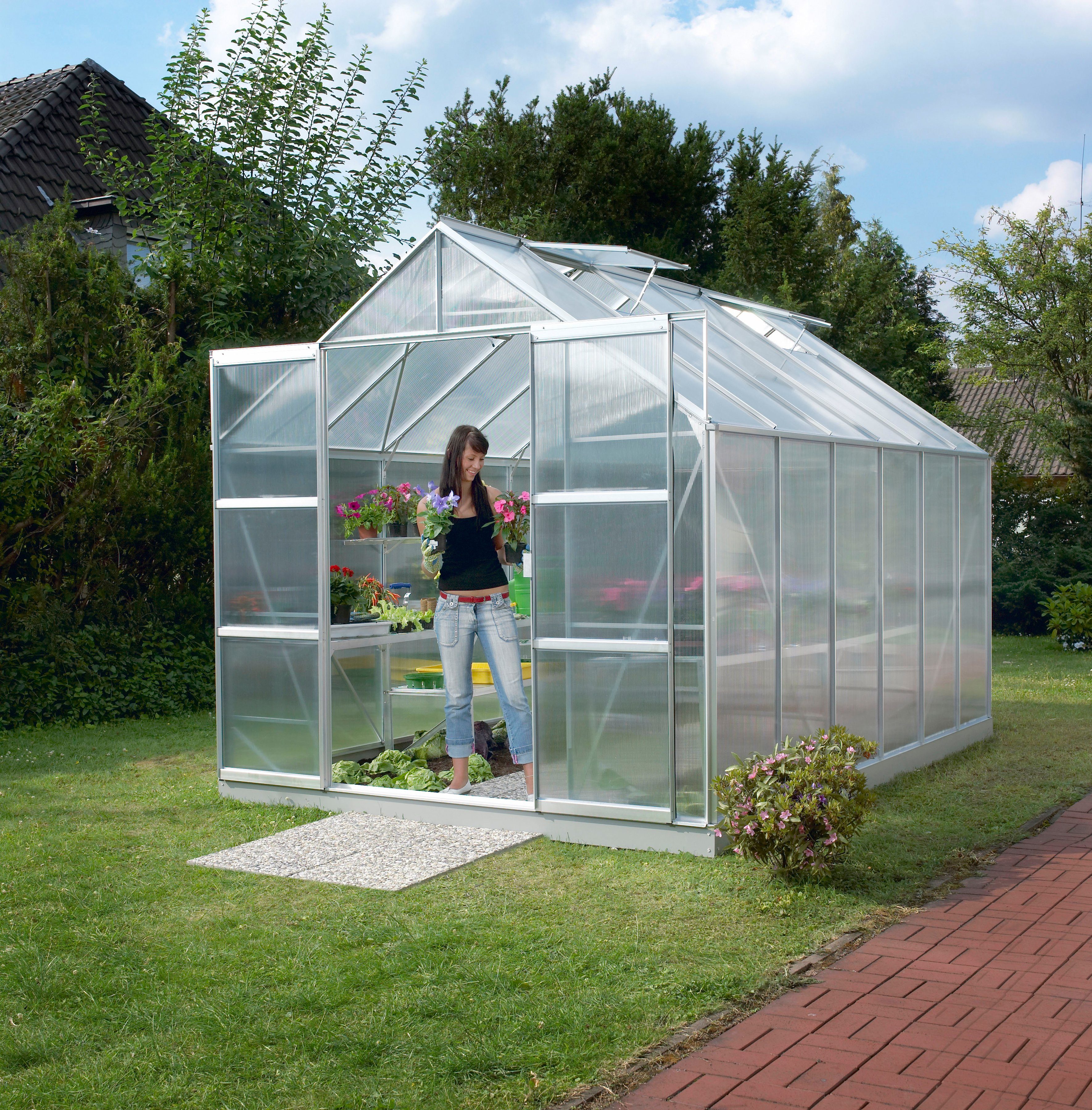 KONIFERA Gewächshaus Calisto 9900, BxTxH: 254 x 379 x 230 cm, 4 mm Wandstärke silberfarben | Rabatt: 56%