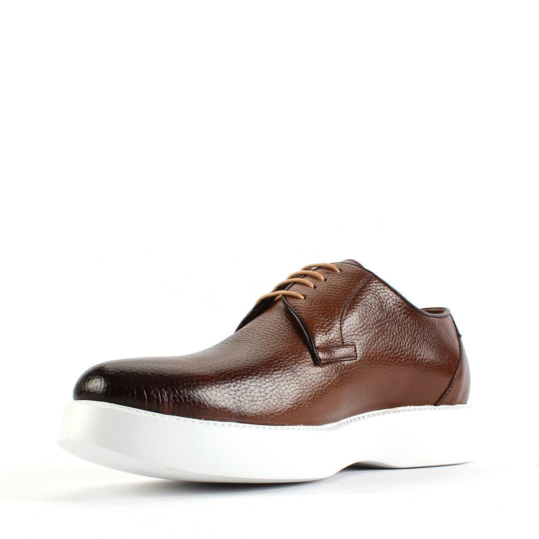 Celal Gültekin Leder Derby Plateau Sneaker Herren Sneaker Narbenleder Derby, Echtleder-Futter, Hellbraun/Weiß, 44 – Bild 4 von 5