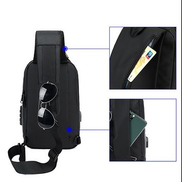 TAN.TOMI Umhängetasche Brusttasche Herren, Schultertasche, Sling Bag Herren mit USB-Aufladung, Brusttasche mit Verstellbaren Schultergurten für Wandern, Radfahren