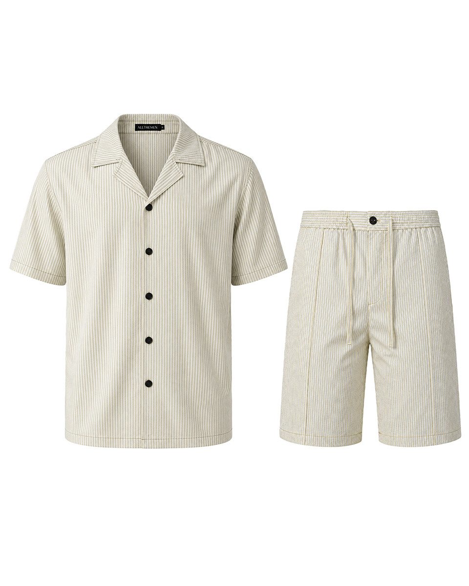 Allthemen T-Shirt T-Shirt & Shorts 2-tlg Herren Strukturiertes Kurzarmhemd - Shorts Set