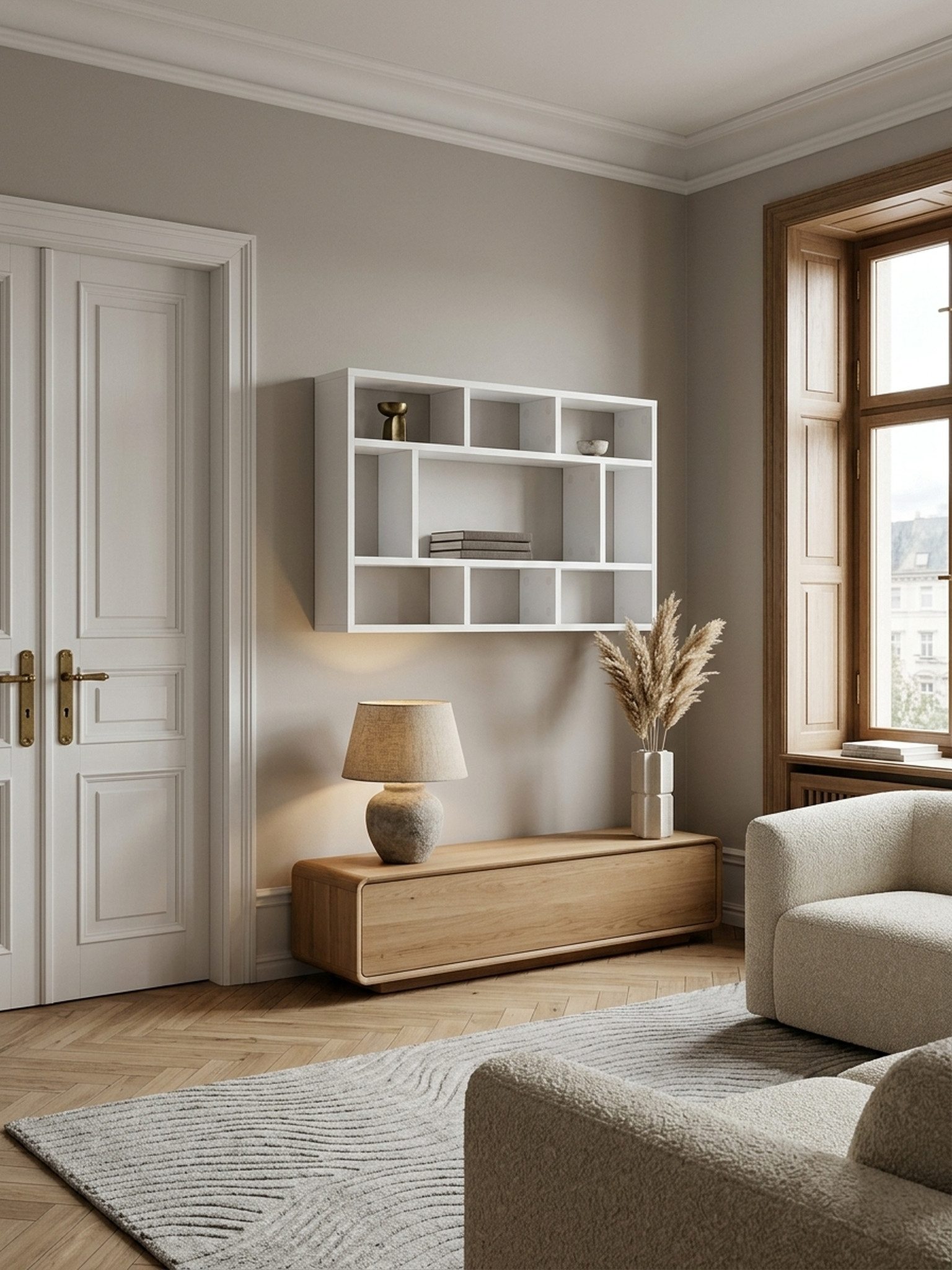 KADIMA DESIGN Wandregal Wandregal WL5.810 Weiß 75x51x16 cm Holz Hängeregal Modern, Design, Schmal, Dekoregal Schweberegal Wohnzimmer, Wandboard Freischwebend, Holzregal Regal für die Wand, Bücherregal
