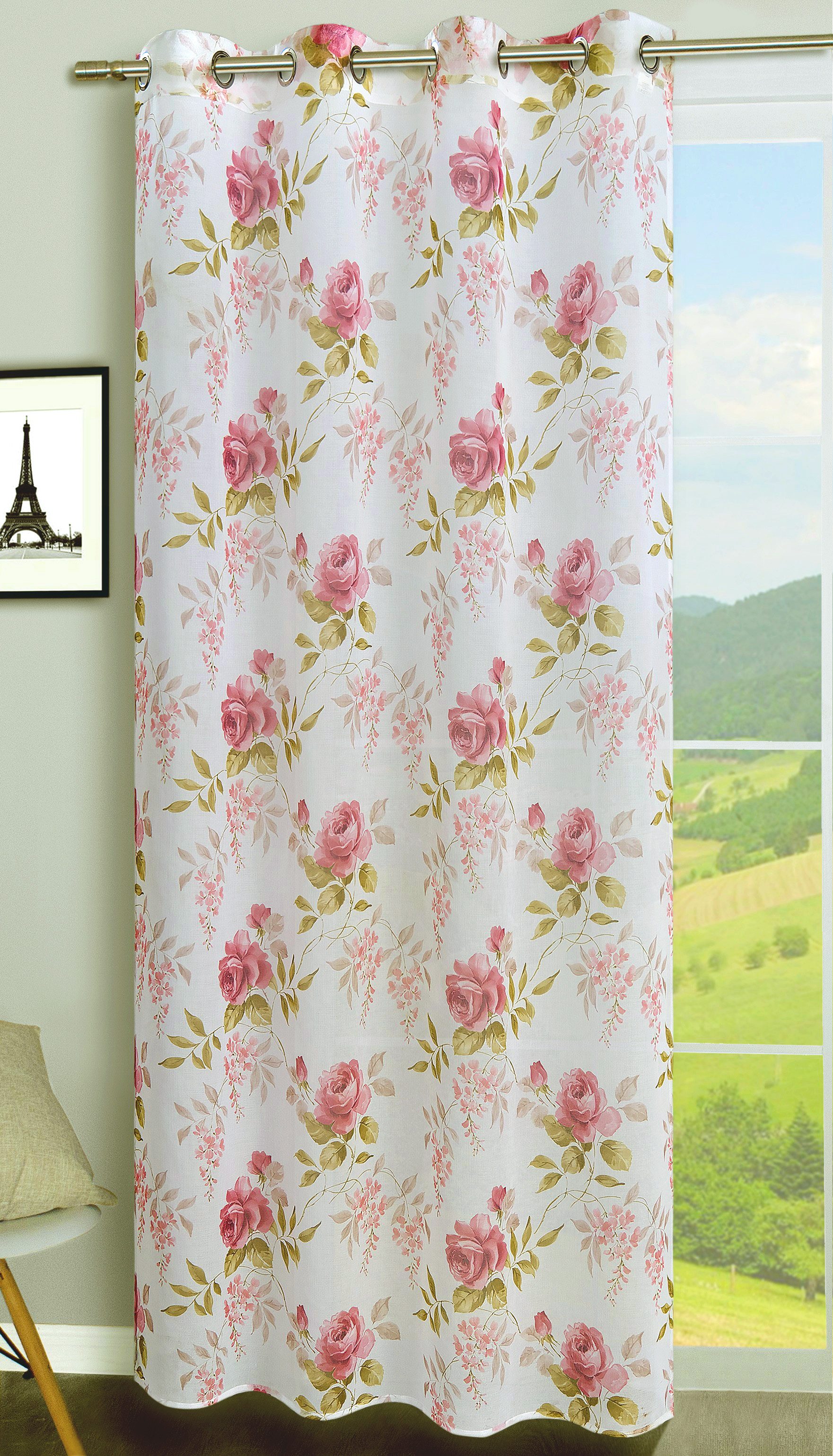 Clever-Kauf-24 Gardine Ösenschal Leinenoptik mit Rosen 2643, Ösen, transpar günstig online kaufen