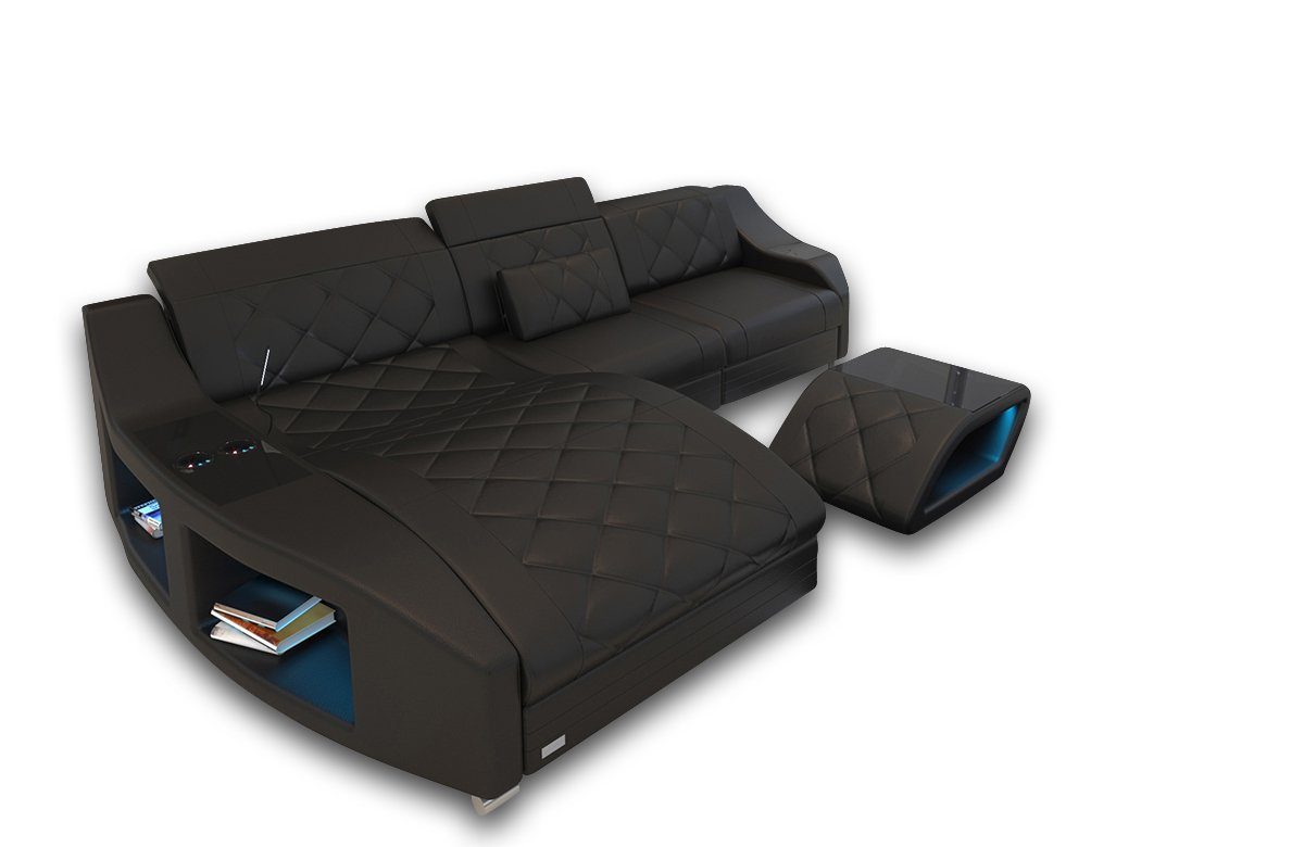 Sofa Dreams Couch, Swing mit optional verstellbare Sofa Kopfstützen, Ledercouch LED, mit Sofa Ledersofa, Leder L Ecksofa Form Schlaffunktion