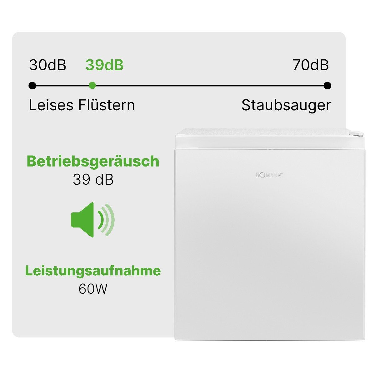 leise cm KB Kühlschrank Kühlschrank BOMANN Kühlbox weiß Mini 45L 7245, cm 44.5 hoch, m. Gefrierfach breit, 50