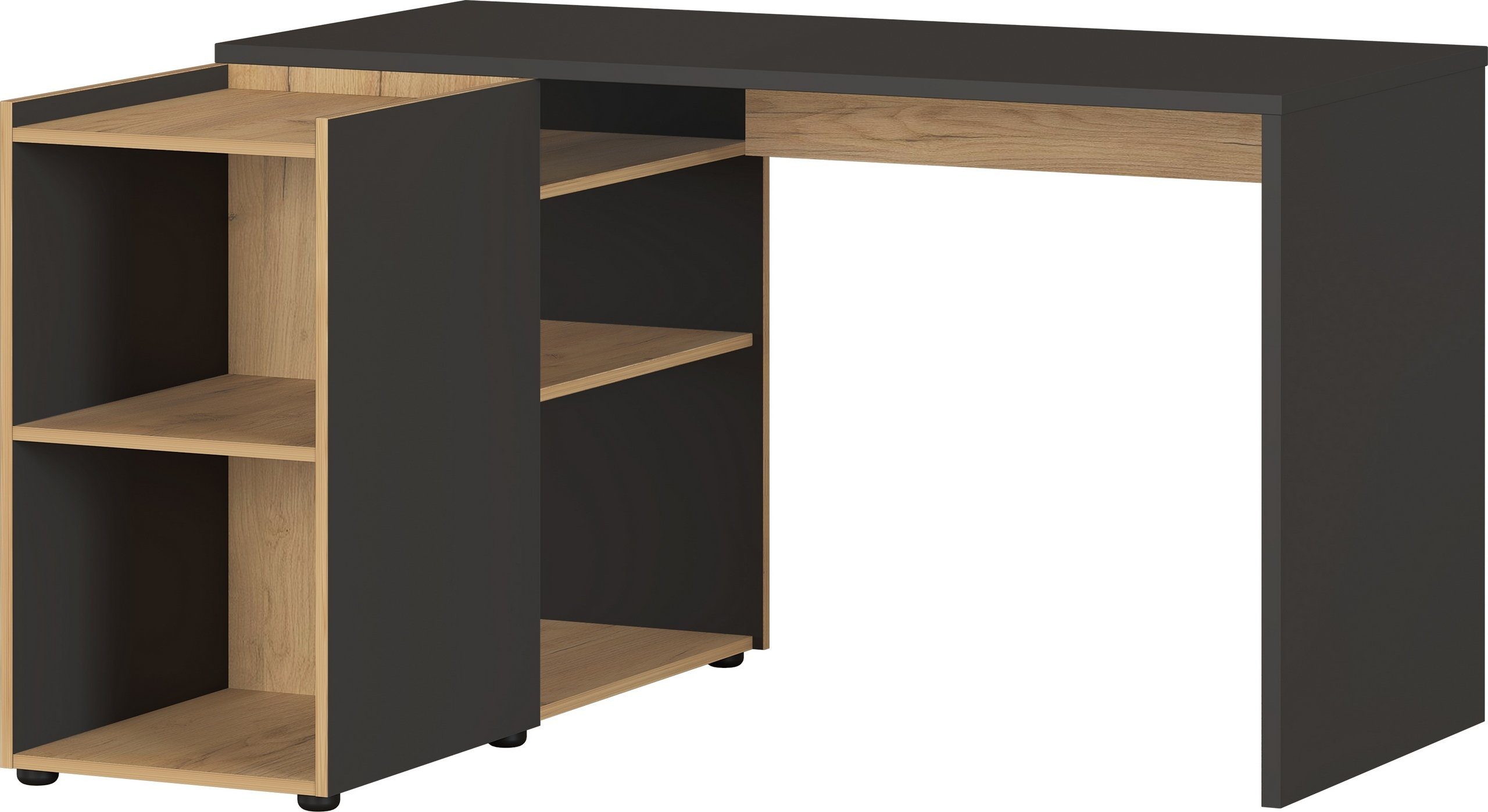bümö Schreibtisch darkoak, Bürotisch mit integriertem Sideboard in graphit/eiche