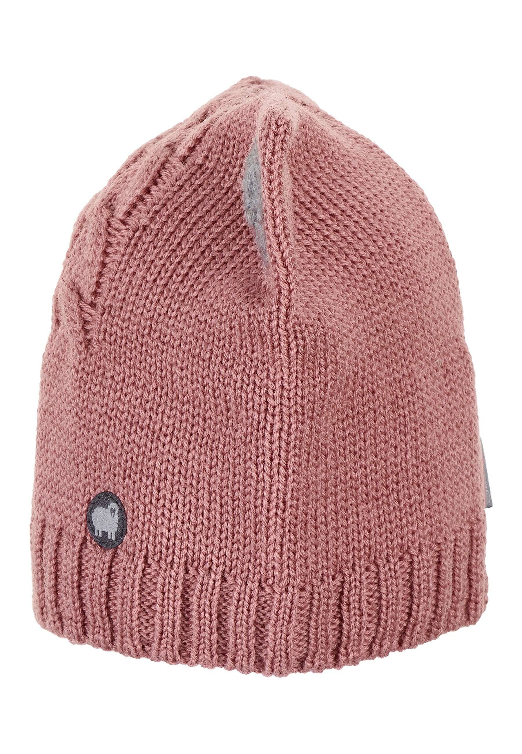 Merinowolle Katzenöhrchen Sterntaler® mit Strickhut gefüttert aus Strickmütze mit Baby Mütze Strickmütze mit Baby Katzenöhrchen Wintermütze - Kinder Baumwollfleece (1-St) - Zopfmuster, rosafarbig Baby - Strickmütze