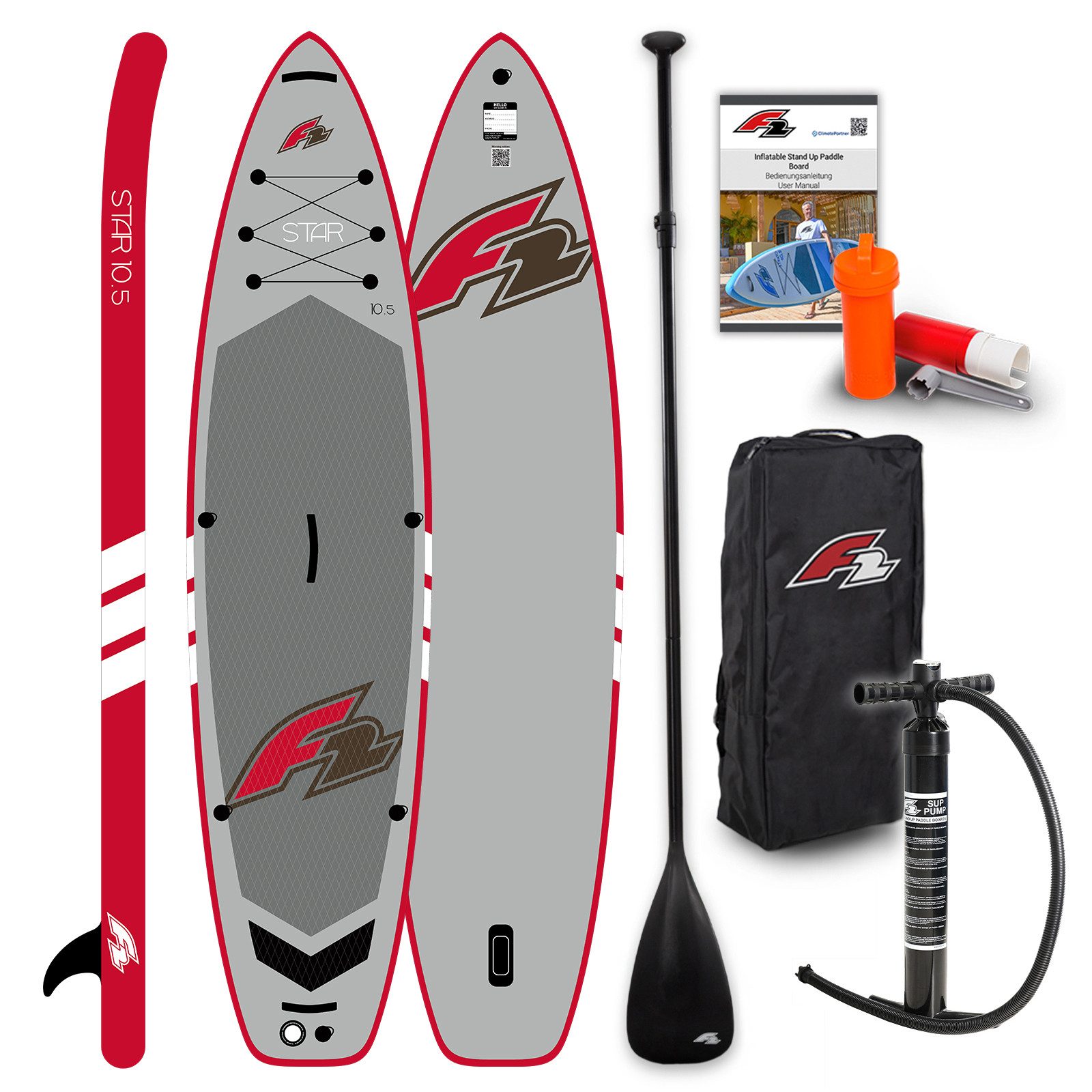 F2 SUP-Board F2 SUP Stand Up Paddle Board Star 350cm 11,5 Grau, Aufblasbar, (Set)