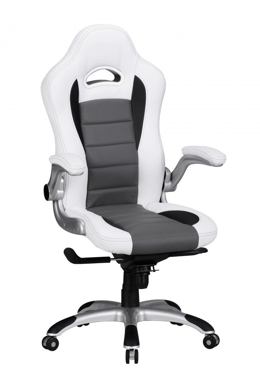 FINEBUY Gaming Chair SuVa1748_1 (Kunstleder Weiß / Grau, Drehstuhl Racing Design), Schreibtischstuhl Drehbar, Bürostuhl mit Armlehne Weiß | Weiß