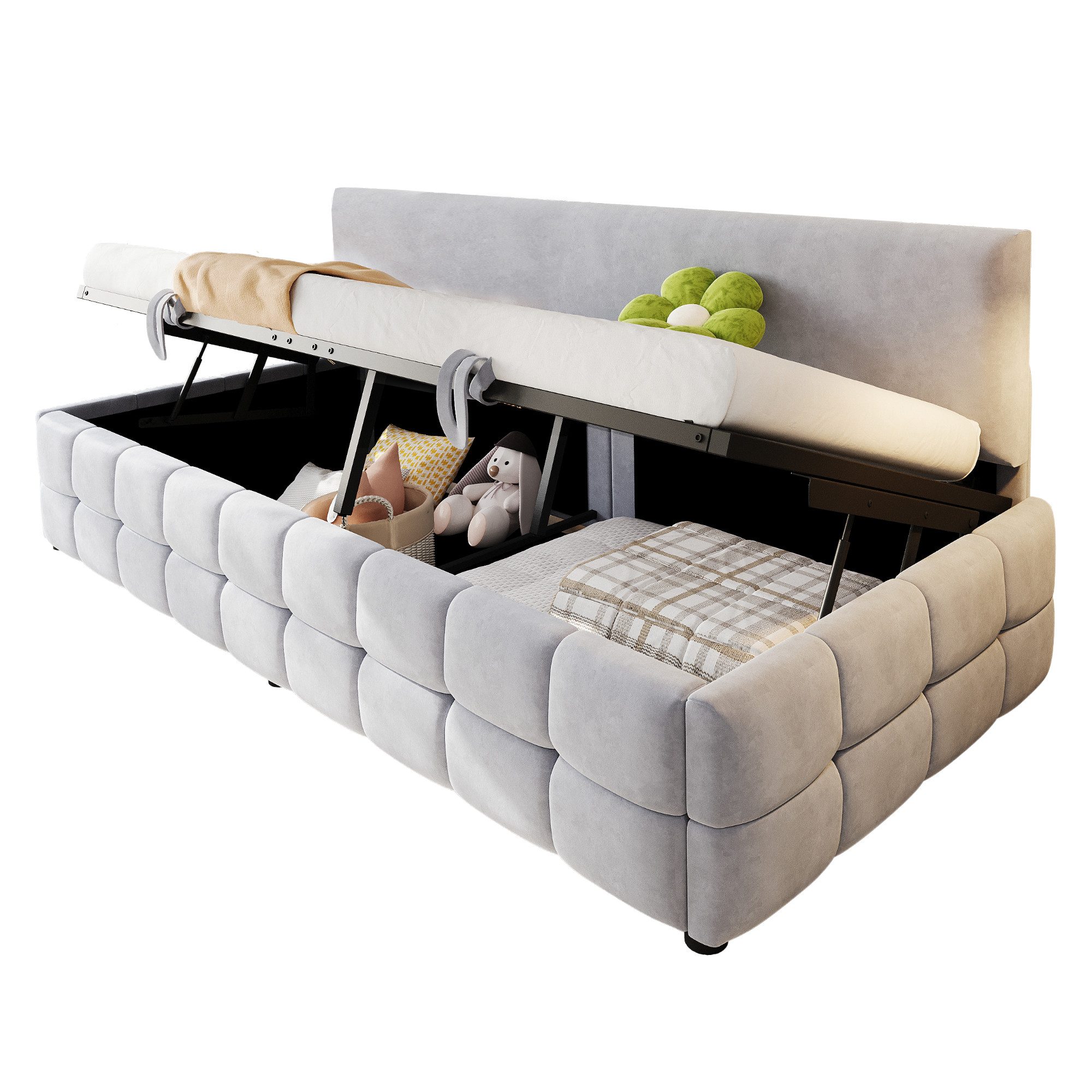 REDOM Schlafsofa mit hydraulischem Stauraum, Rückenlehne ohne Armlehnen, klassisches Karomuste, Polsterbett Funktionsbett 90x200cm, ohne Matratze