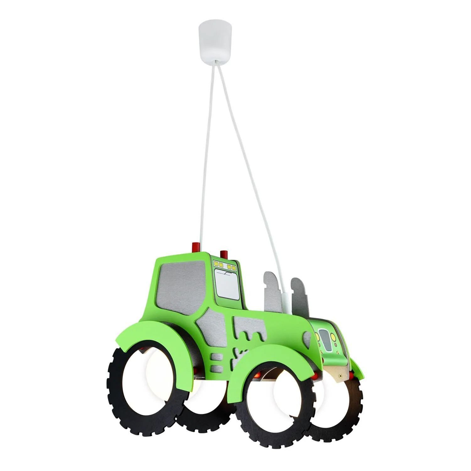 Licht-Erlebnisse Pendelleuchte TOVE, ohne Leuchtmittel, B: 40 cm Traktor Grün Holz 2x E27 Kinderzimmer