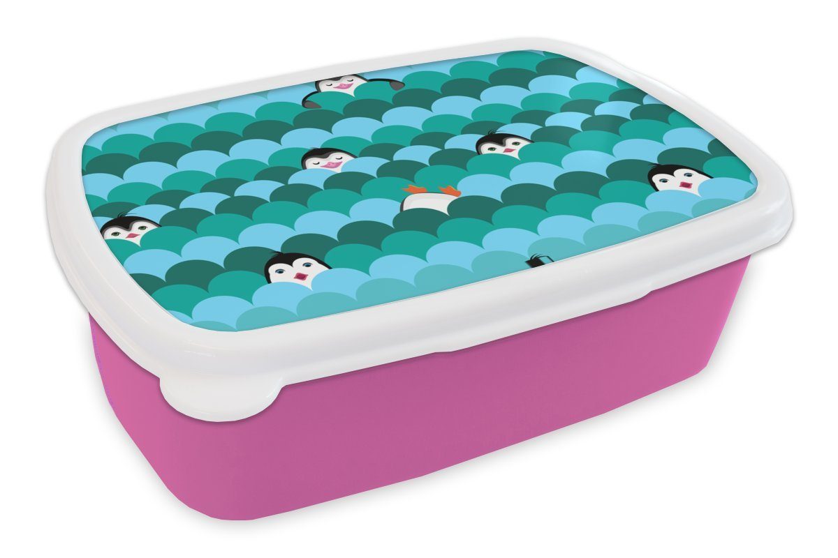 MuchoWow Lunchbox Kreis - Pinguin - Entwurf, Kunststoff, (2-tlg), Brotbox für Erwachsene, Brotdose Kinder, Snackbox, Mädchen, Kunststoff rosa