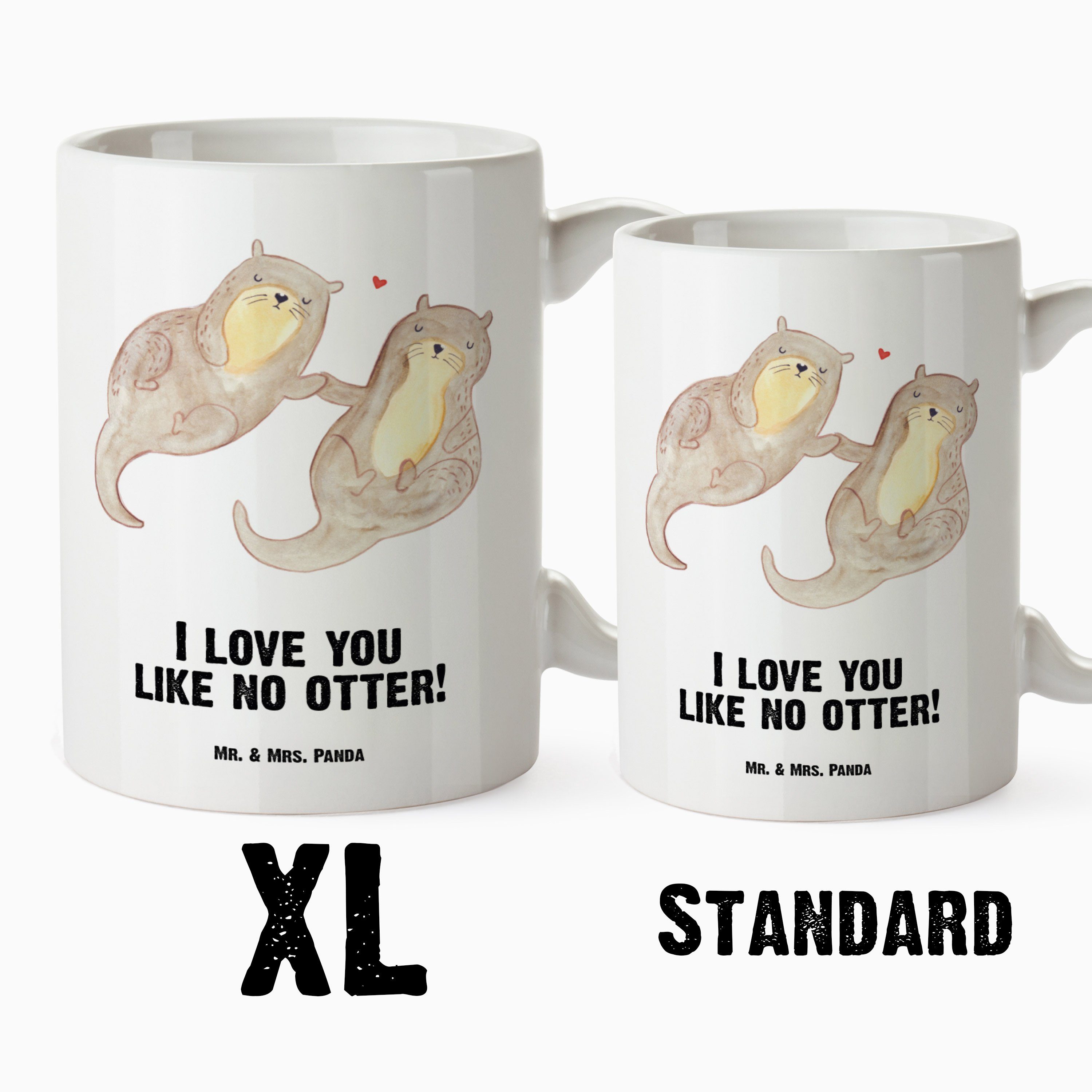 Mr. & Mrs. Panda - Tasse Otter Seeotter, Tasse, spülm, Jumbo XL - händchenhaltend Geschenk, Tasse Keramik Weiß