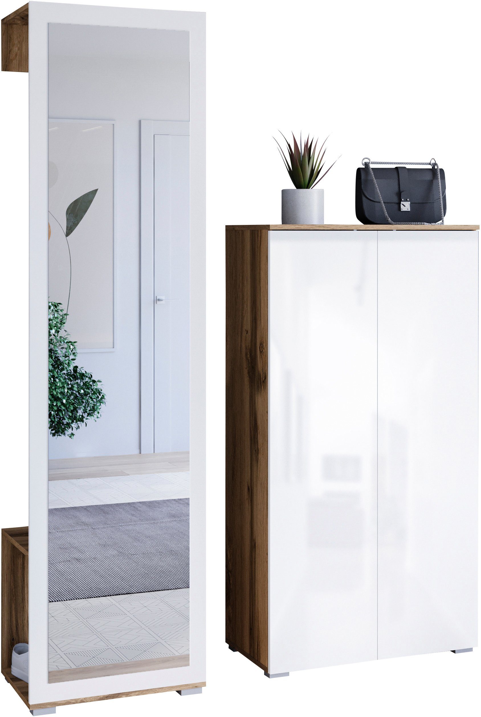 OTTO home Garderoben-Set PARIS/ TOKYO, (Komplett-Set, 2-St), Garderoben-Set Breite 130cm, moderne grifflose Flurmöbel Kleiderstange