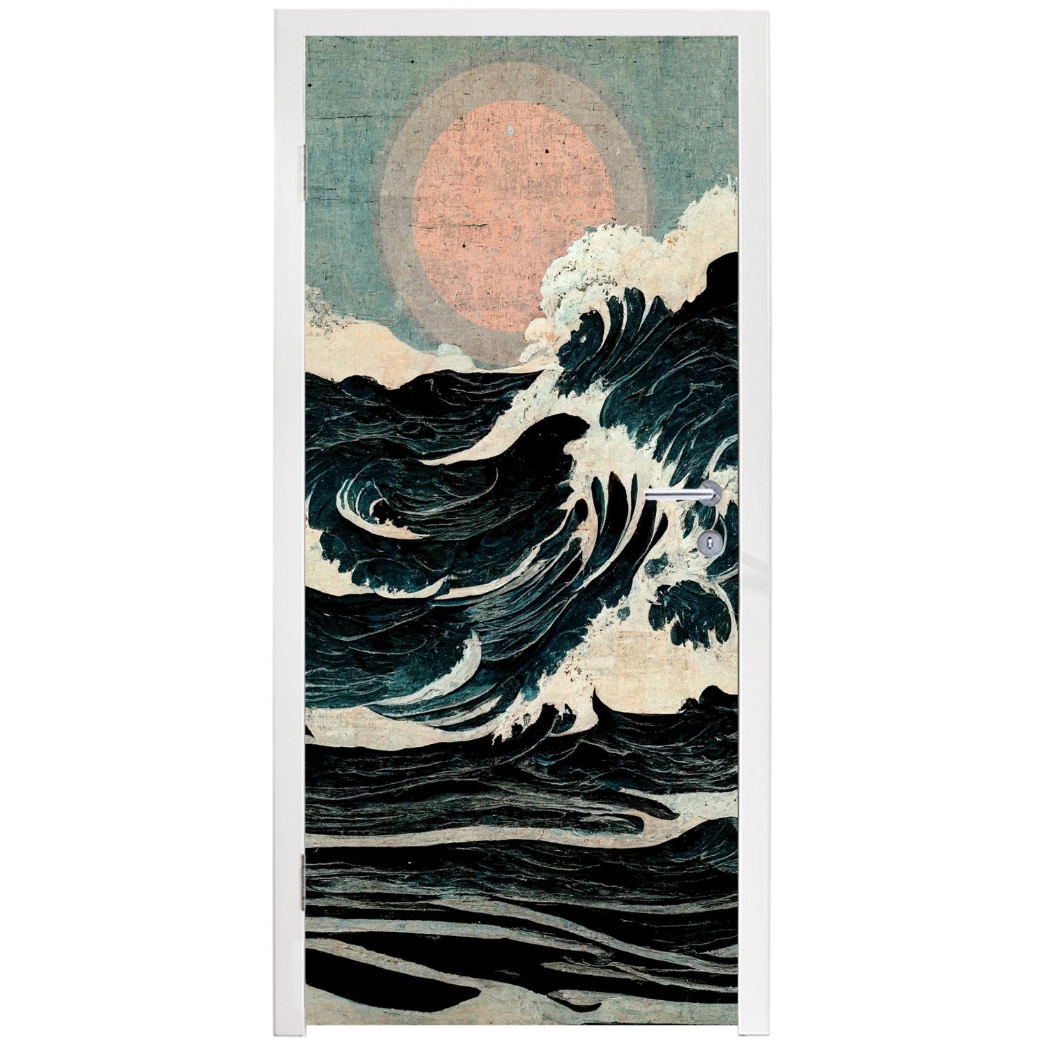 MuchoWow Türtapete Jahrgang Wellen St), Fototapete - Türaufkleber, - cm (1 Matt, 75x205 Tür, bedruckt, Sonne, Meer für 