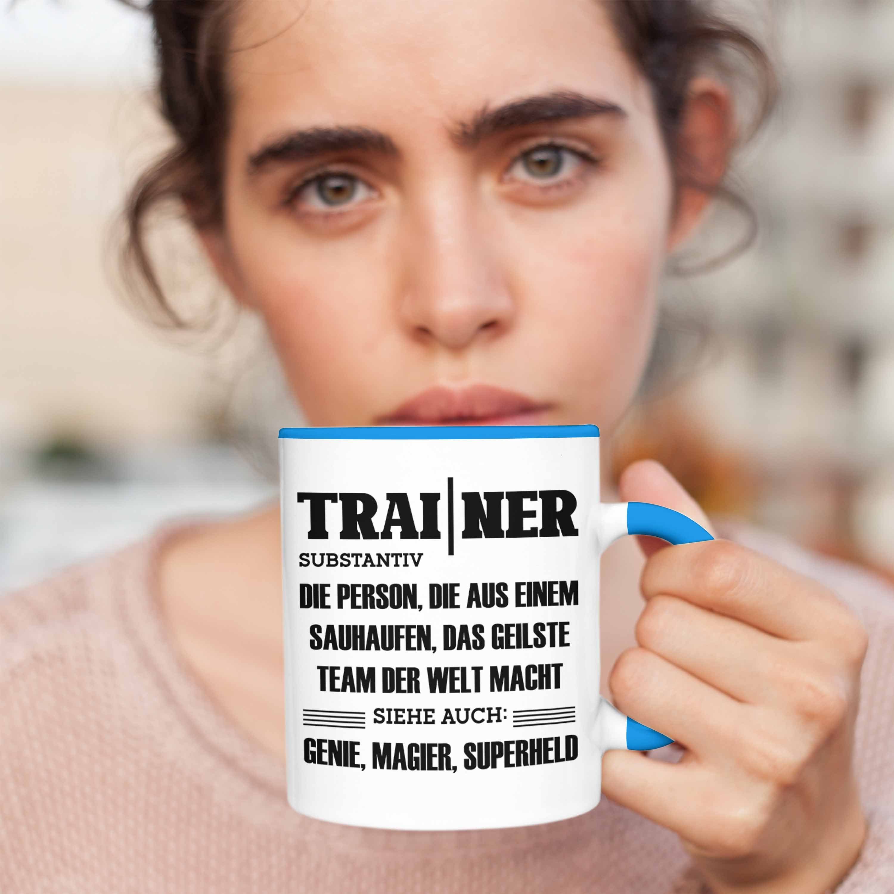 Tasse Bester Geschenkidee Coach Geschenk Trendation Blau Trainer Tasse Spruch