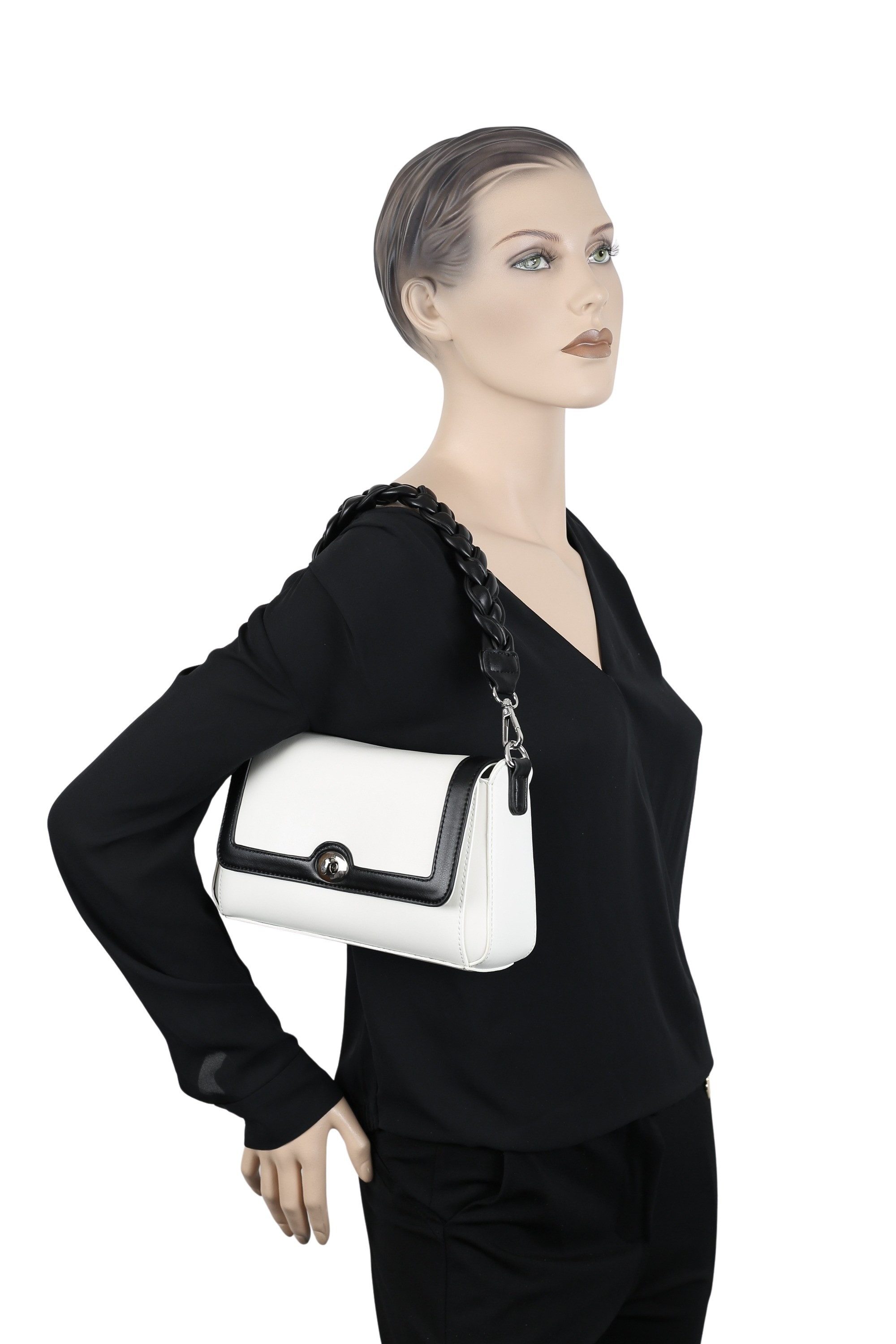 COLLEZIONE ALESSANDRO Schultertasche Schwarz-Weiß, mit Flechtung