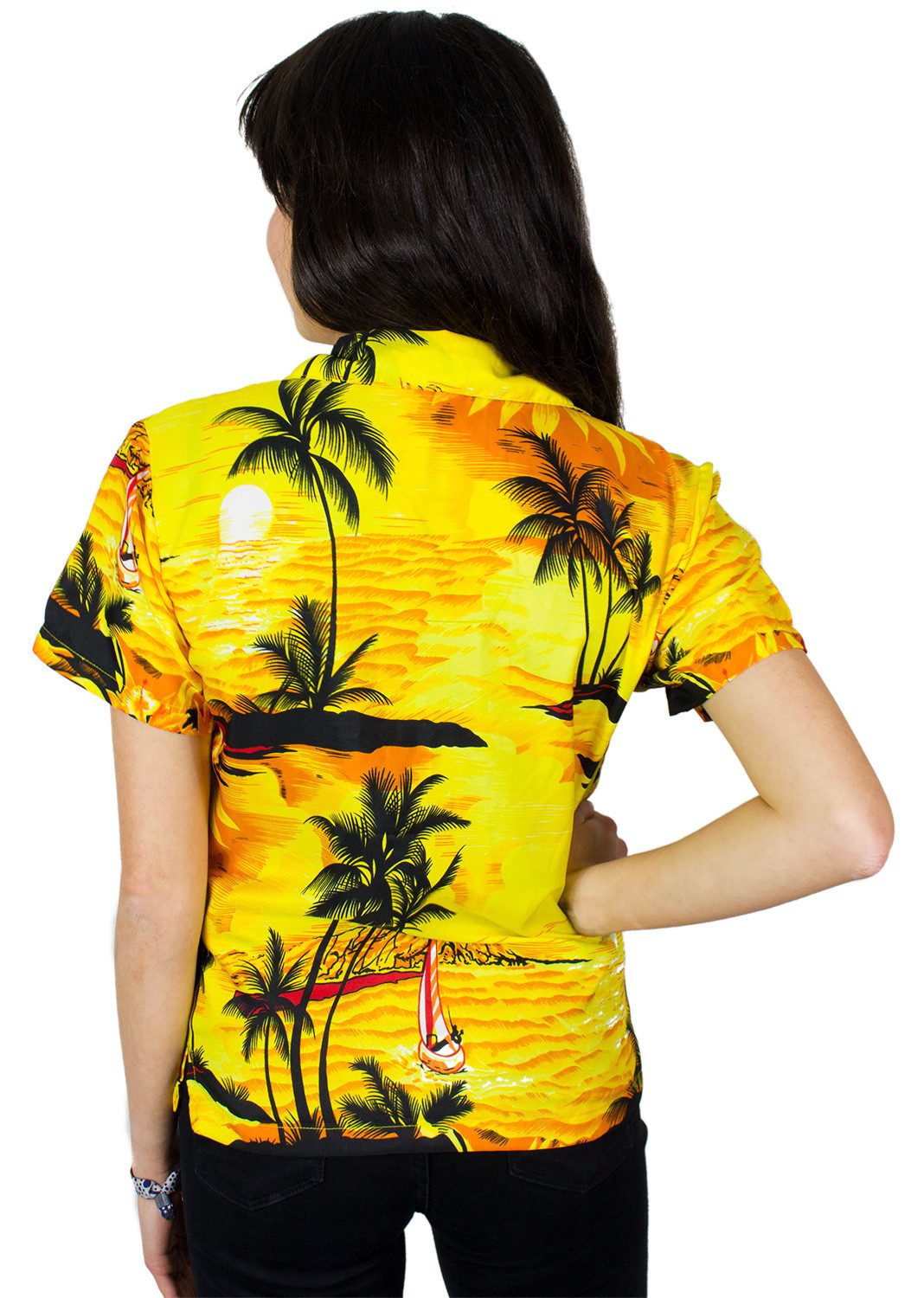King Kameha Hawaiihemd Surf Funky Hawaiibluse Damen Kurzarm Front-Tasche Stylish