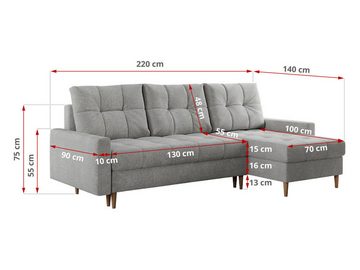 MKS MÖBEL Ecksofa COLIN, mit Schlaffunktion, Skandinavisches Ecksofa, Holzbeine, zum Wohnzimmer