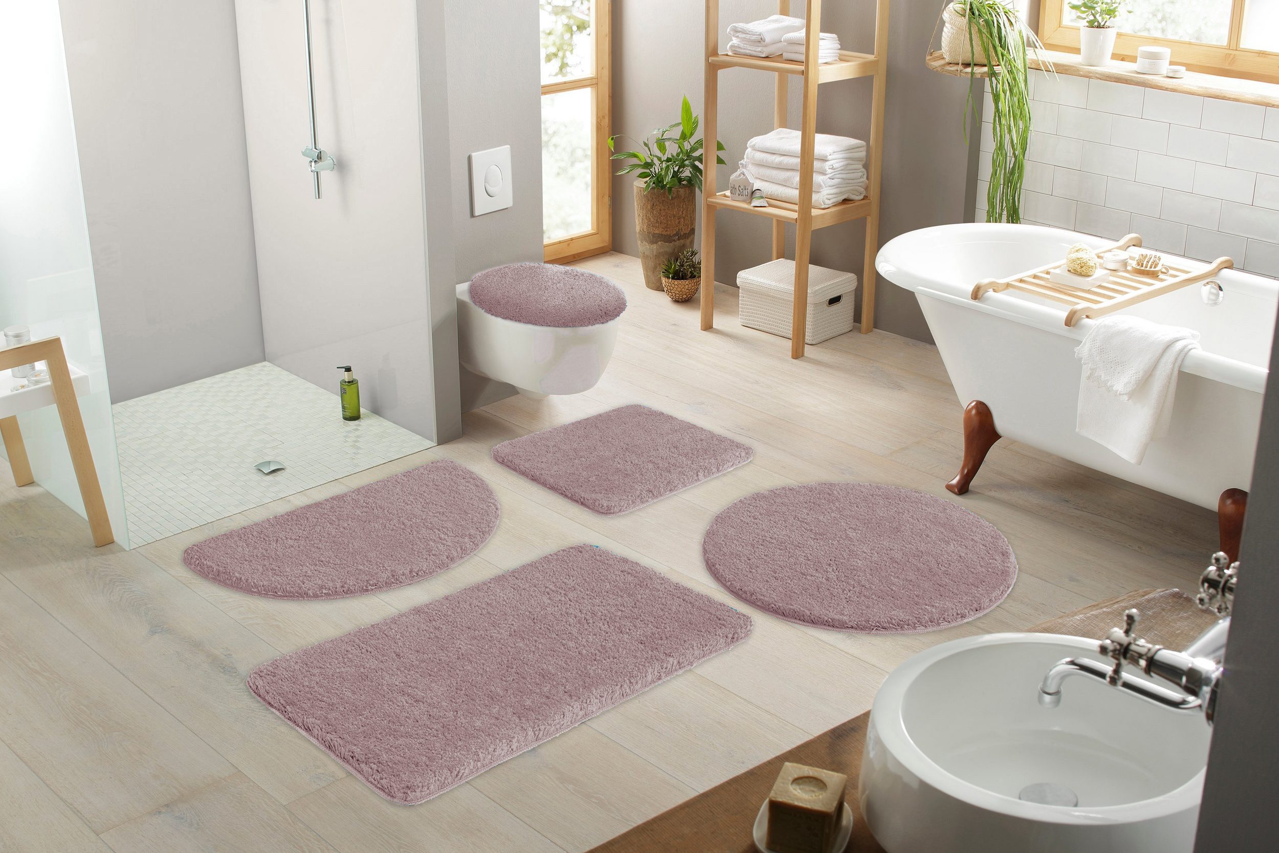 my home Badematte Sanremo, Badvorleger, Badezimmer Teppich, sehr weich, Höhe 30 mm, rutschhemmend beschichtet, fußbodenheizungsgeeignet, schnell trocknend, Polyester, rechteckig, 3-tlg. Hänge-WC Set, Badteppich, unifarben, rechteckig, rund & als 3-tlg. Set erhältlich