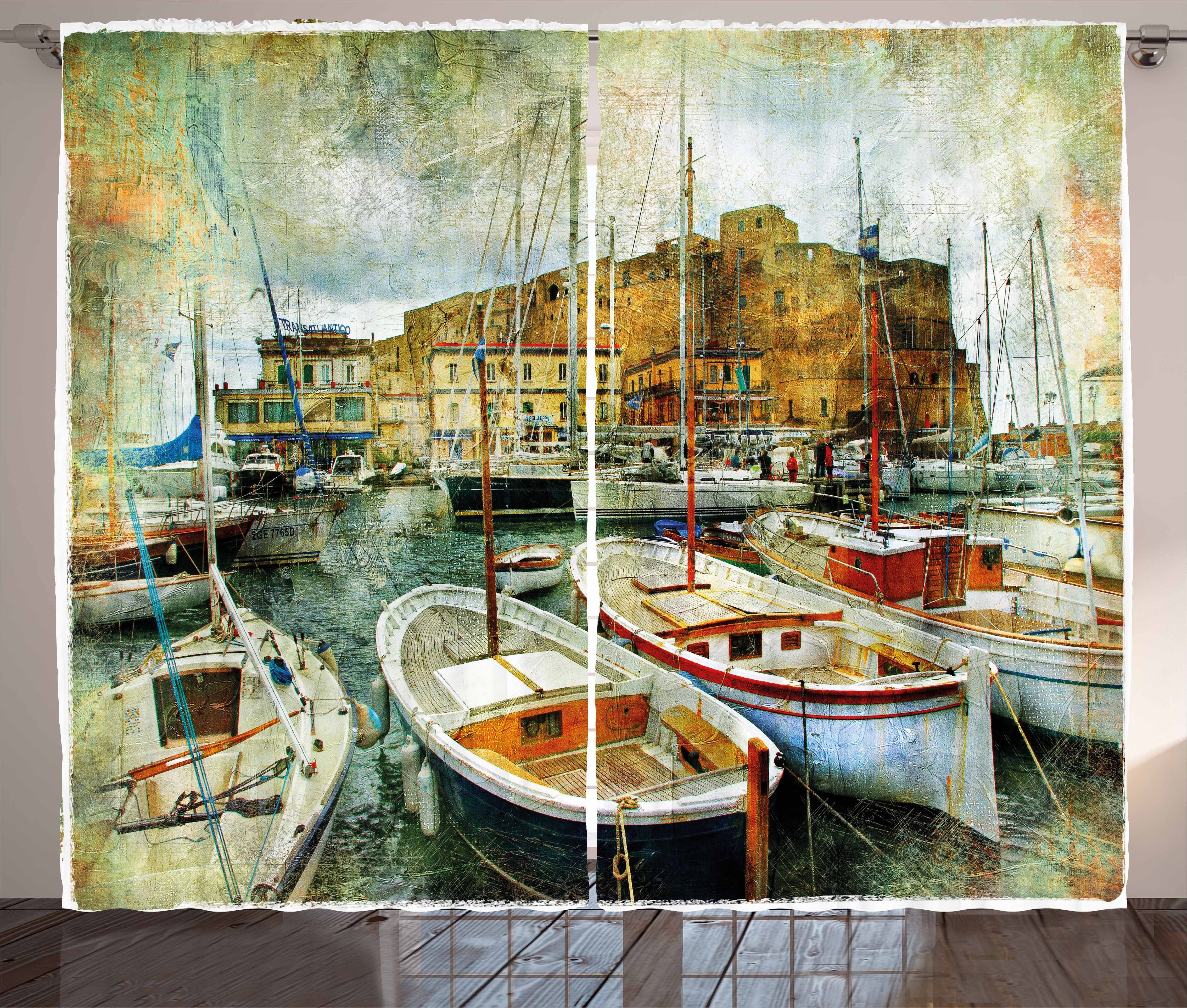 Gardine Schlafzimmer Kräuselband Vorhang mit Schlaufen und Haken, Abakuhaus, Hafen Boote in Neapel