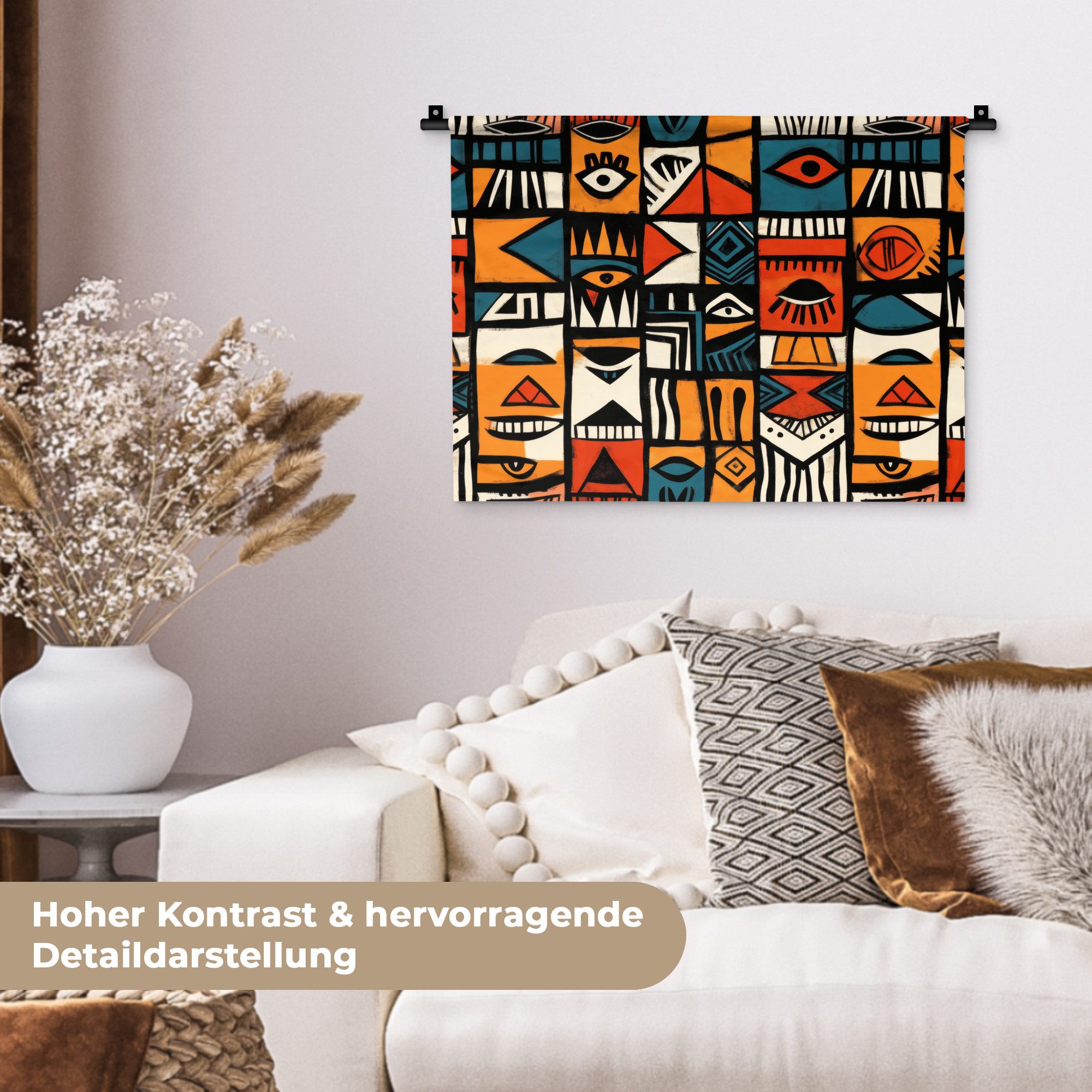 MuchoWow Wandteppich Abstrakt - Gesichter - Mosaik, Rechteckig, Höhe: 3 mm, Wanddeko Teppich Wohnzimmer, Schlafzimmer, 60x45 cm