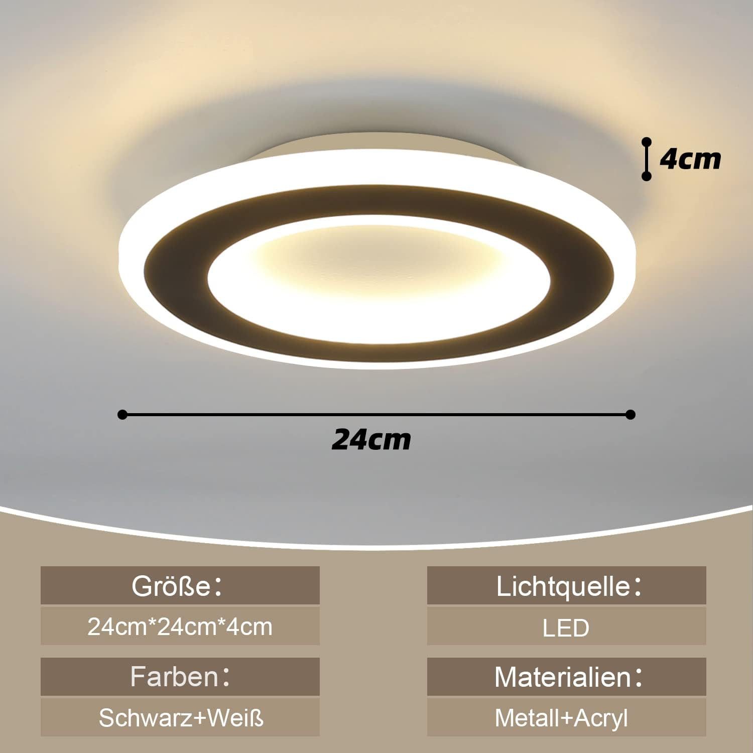 ZMH LED Deckenleuchte Deckenlampe Schwarz und Weiß Flurlampe 24cm Wohnzirmm günstig online kaufen