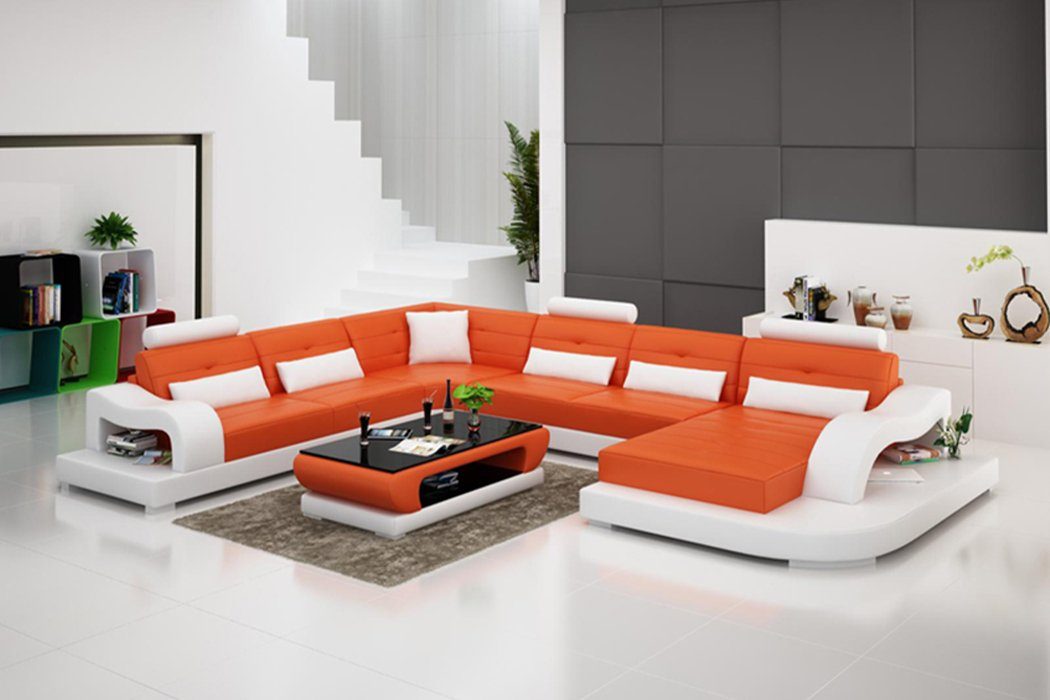 JVmoebel Ecksofa Ecksofa Sofa Couch Polster Eck Sitz Wohnlandschaft Garnitur U Form, Made in Europe Orange