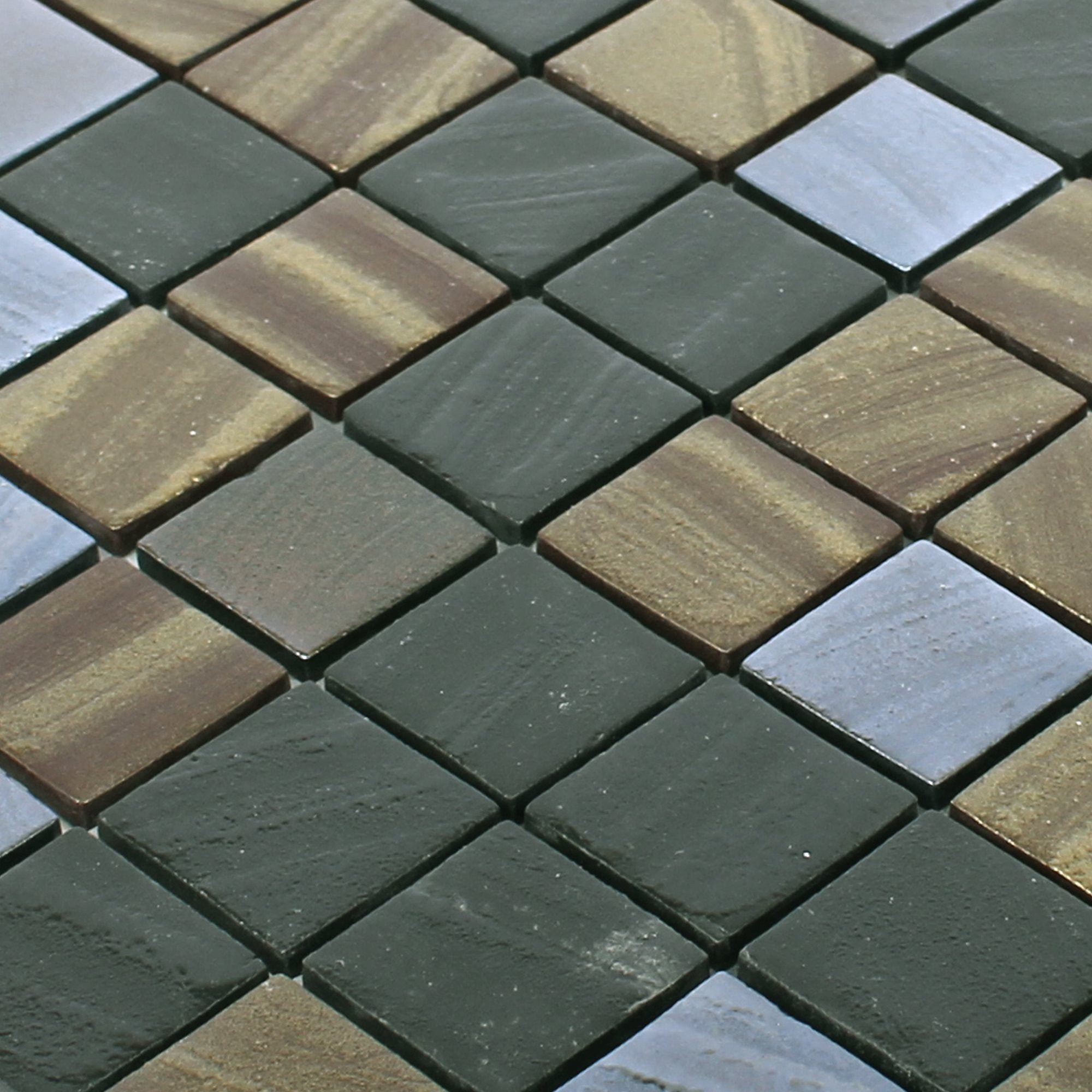 Mosafil Mosaikfliesen Glasmosaik Fliesen Mascota, Glas 31.500x31.500, schwarz-gold-bronze, Eco Glas - Verlegefertig auf ein Netz geklebt - Frostsicher -