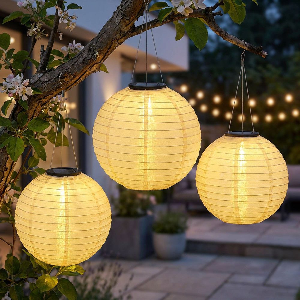 GLOBO LIGHTING Lampion, LED-Leuchtmittel fest verbaut, Warmweiß, Solarlampe Außenlampe Lampion Gartenlampe Hängelampe sand LED 55 cm 3x