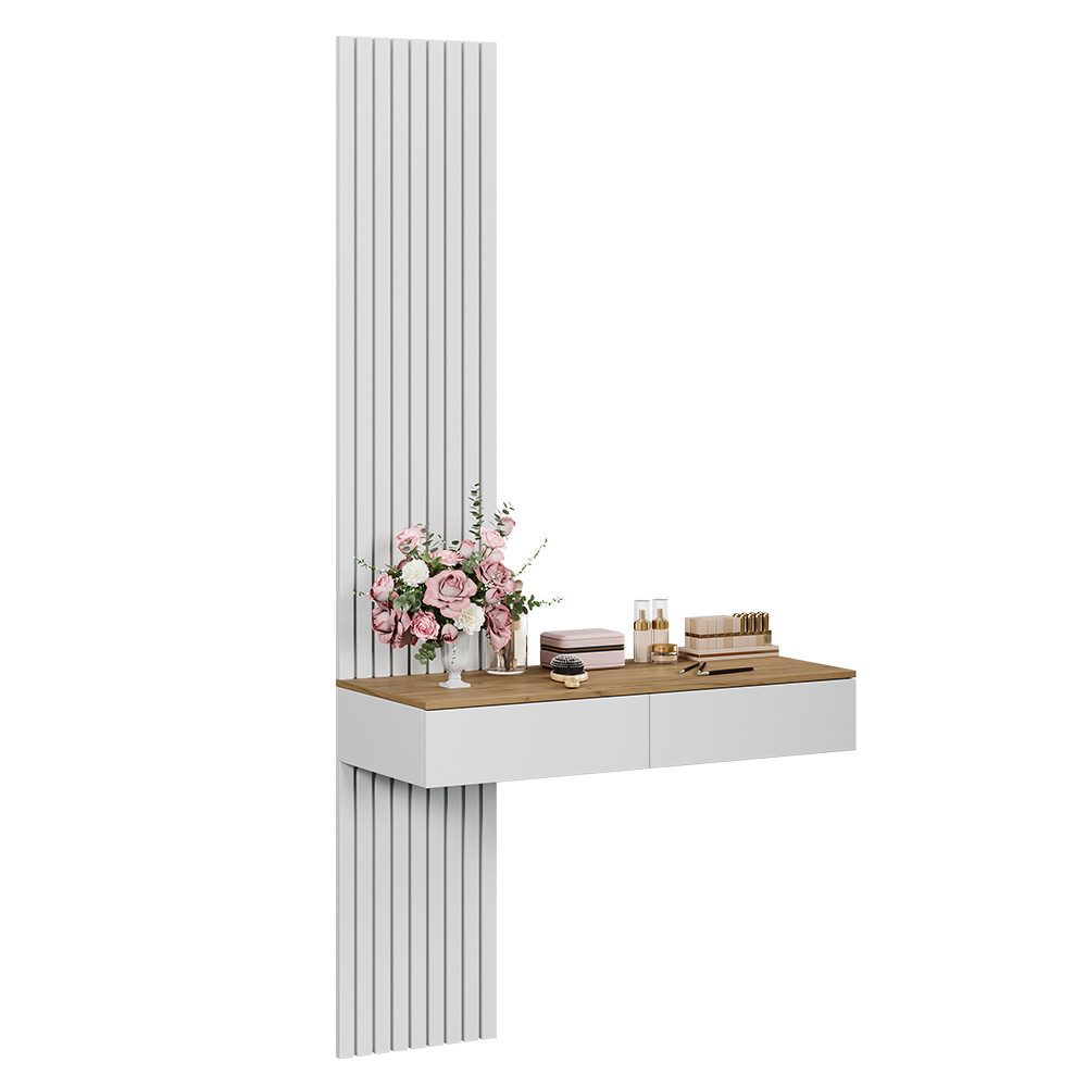 Vicco Schminktisch Melina, Weiß/Eiche, 100 cm mit 2 Schubladen