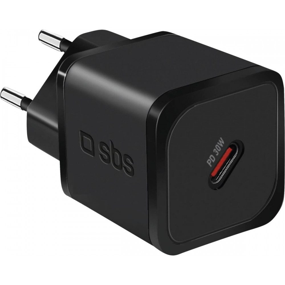 sbs SBS Wall Charger GaN 30W Schwarz - USB-C Ladegerät Elektro-Kabel, Type-C, Universal einsetzbar, Kompakte Bauweise