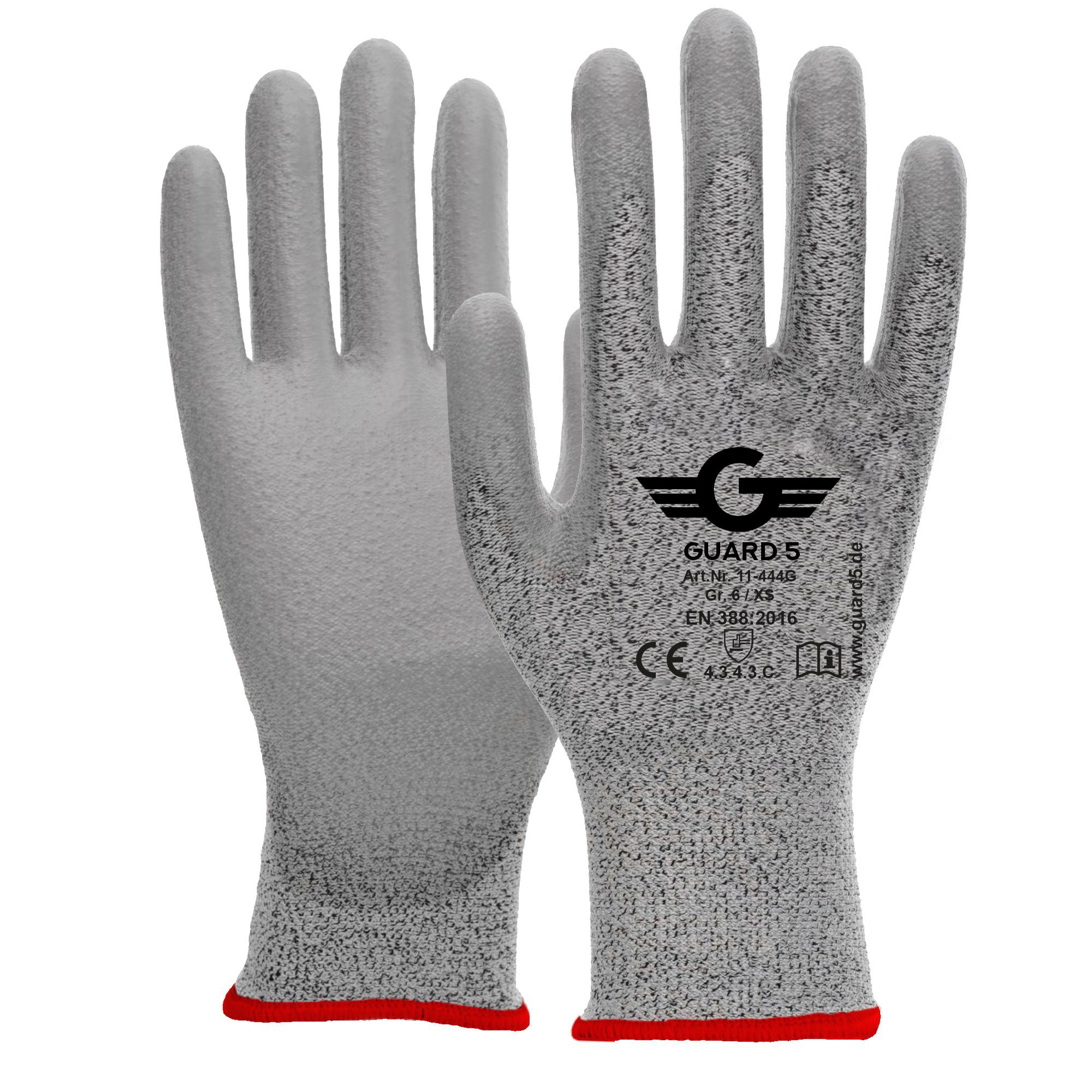 GUARD 5 Arbeitshandschuhe Schnittschutz - Schnittfeste Garten-Handschuhe Level 3 - (Art.11444G) (1-St) Sicherer Griff durch PU-Beschichtung in den Handinnenflächen