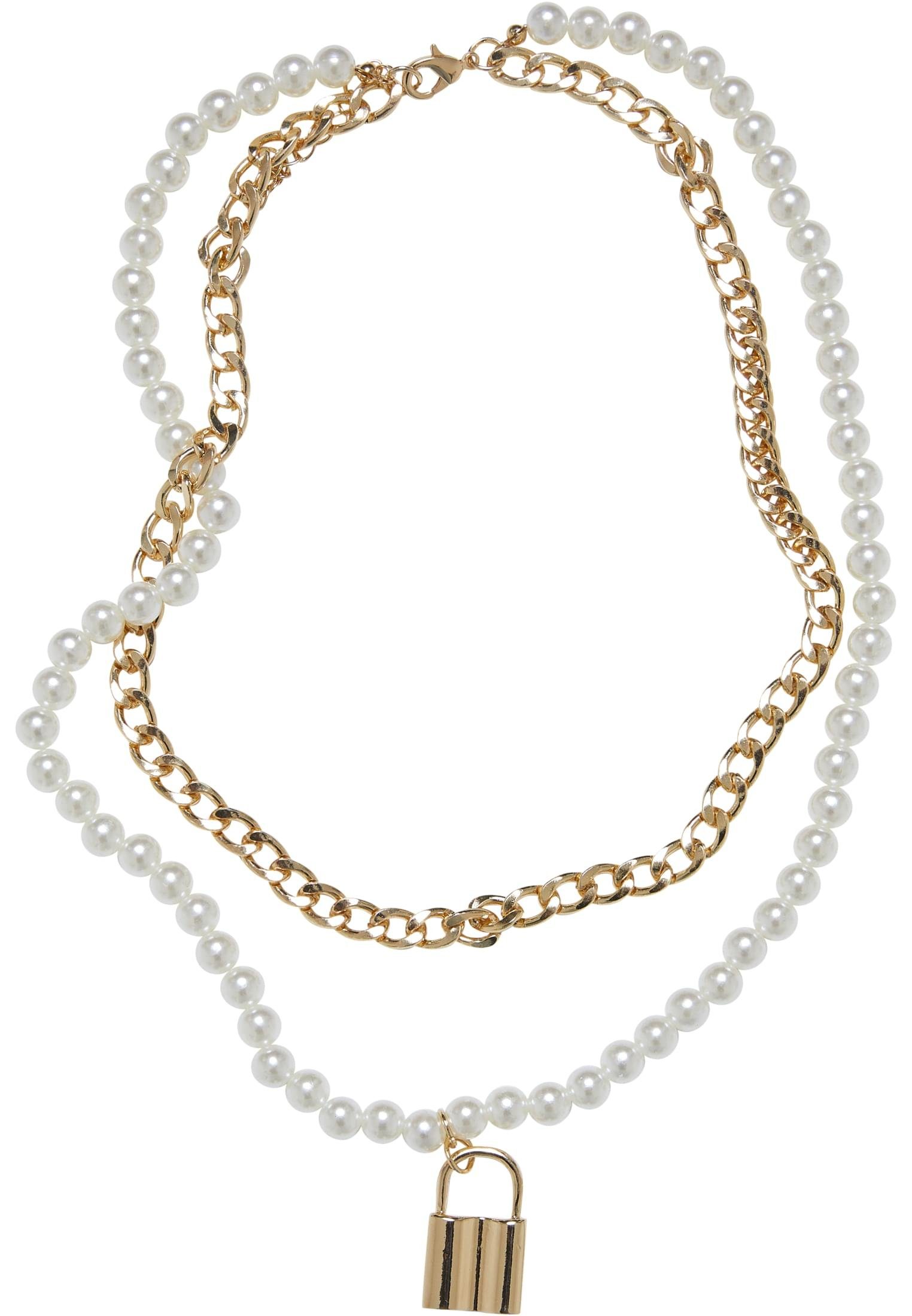 URBAN CLASSICS Edelstahlkette Accessoires Padlock Pearl Layering Necklace