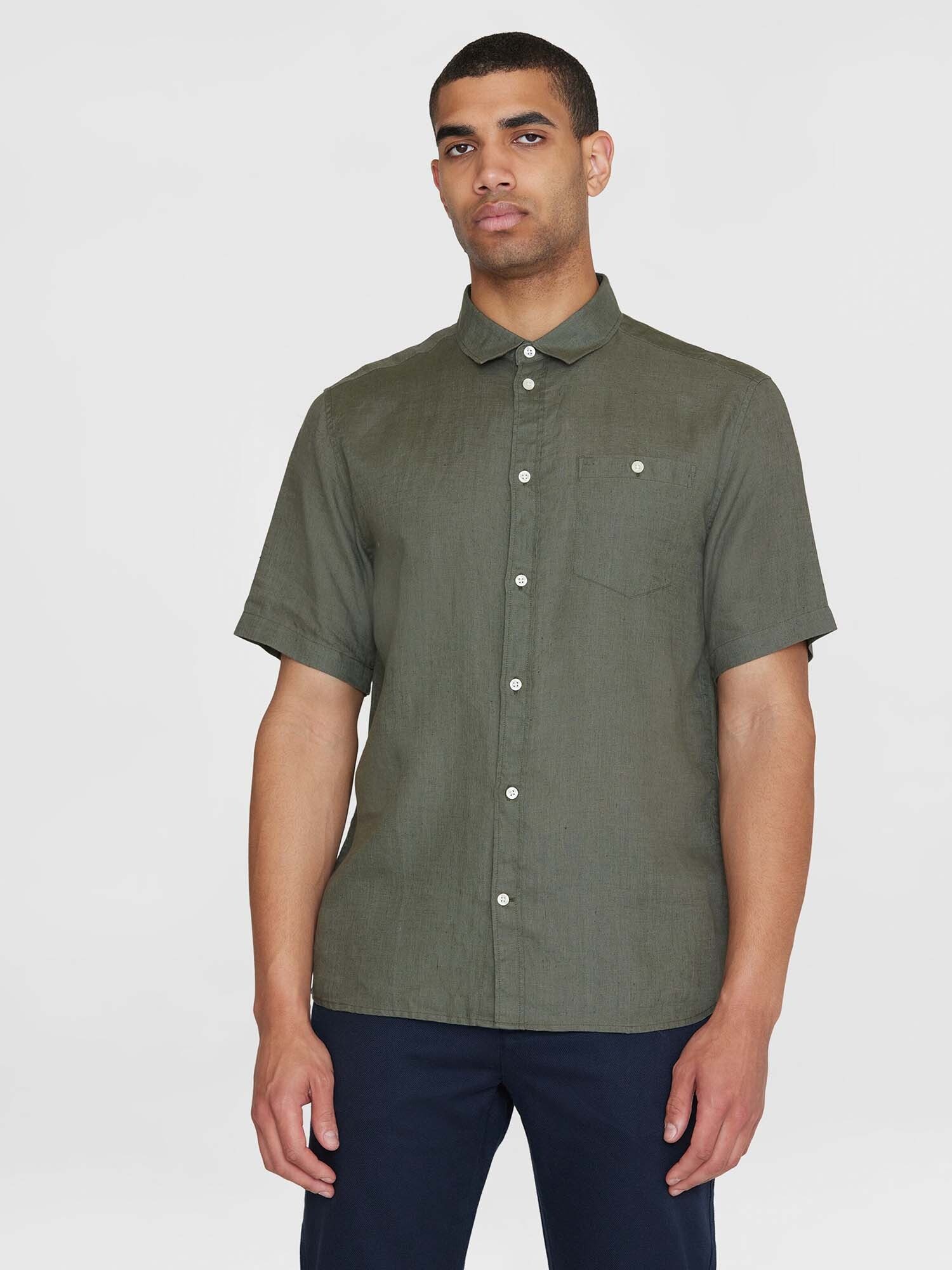 KnowledgeCotton Apparel Kurzarmhemd Regular Linen Short Sleeve Shirt