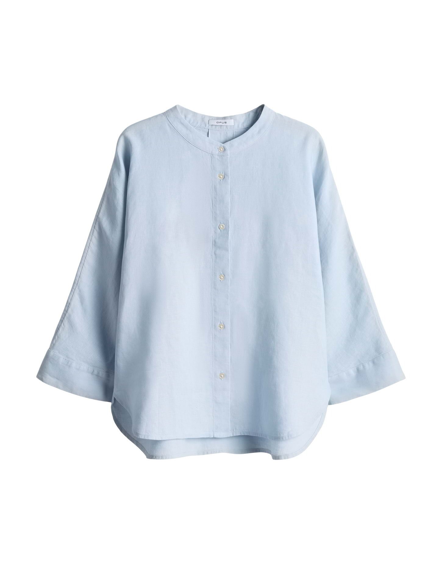 OPUS Kurzarmbluse Fulis mit Stehkragen aus Leinen leichte Transparenz, schwerer Stoff, Casual