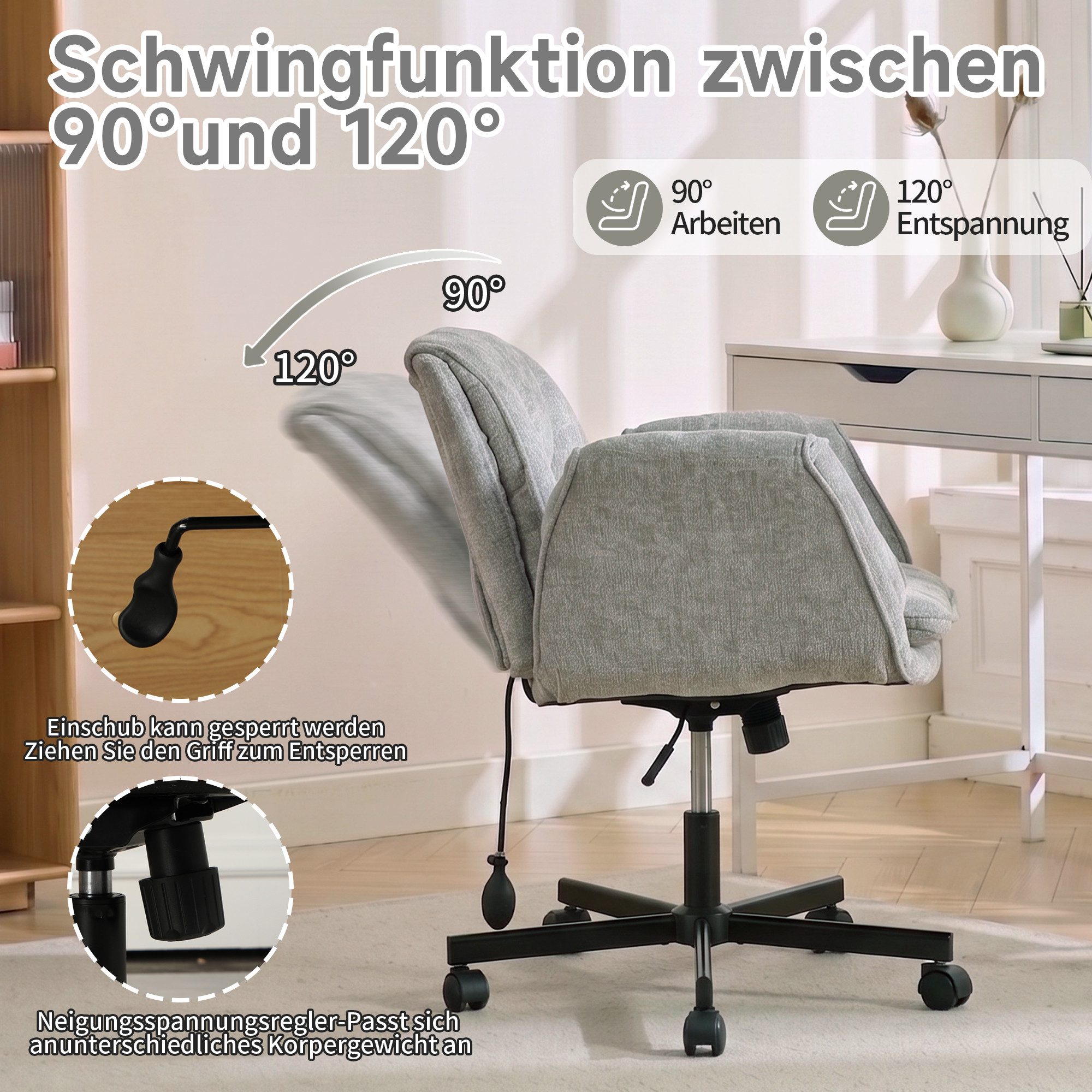 Vankel Bürostuhl Ergonomischer Schreibtischstuhl mit breitem Sitz & Lordosenstütze, Ergonomischer Drehstuhl mit breitem Sitz für Büro und Homeoffice – Bild 4 von 5