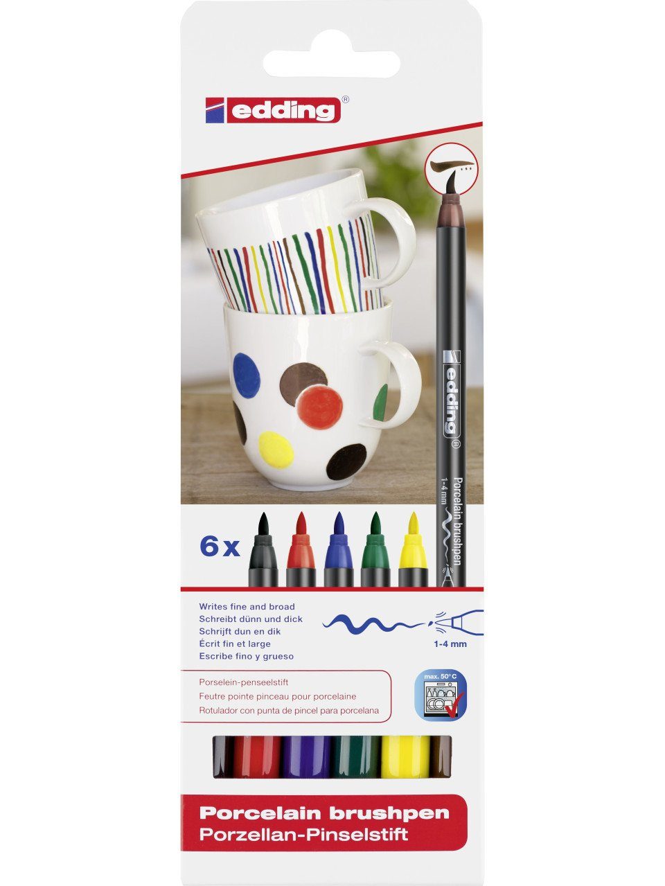 edding Bastelfarbe edding 4200 Porzellanpinselstift 6er-Set Family