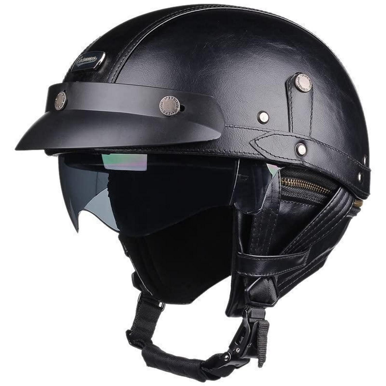 LuxusKollektion Motorradhelm Retro Halbhelm in Lederoptik